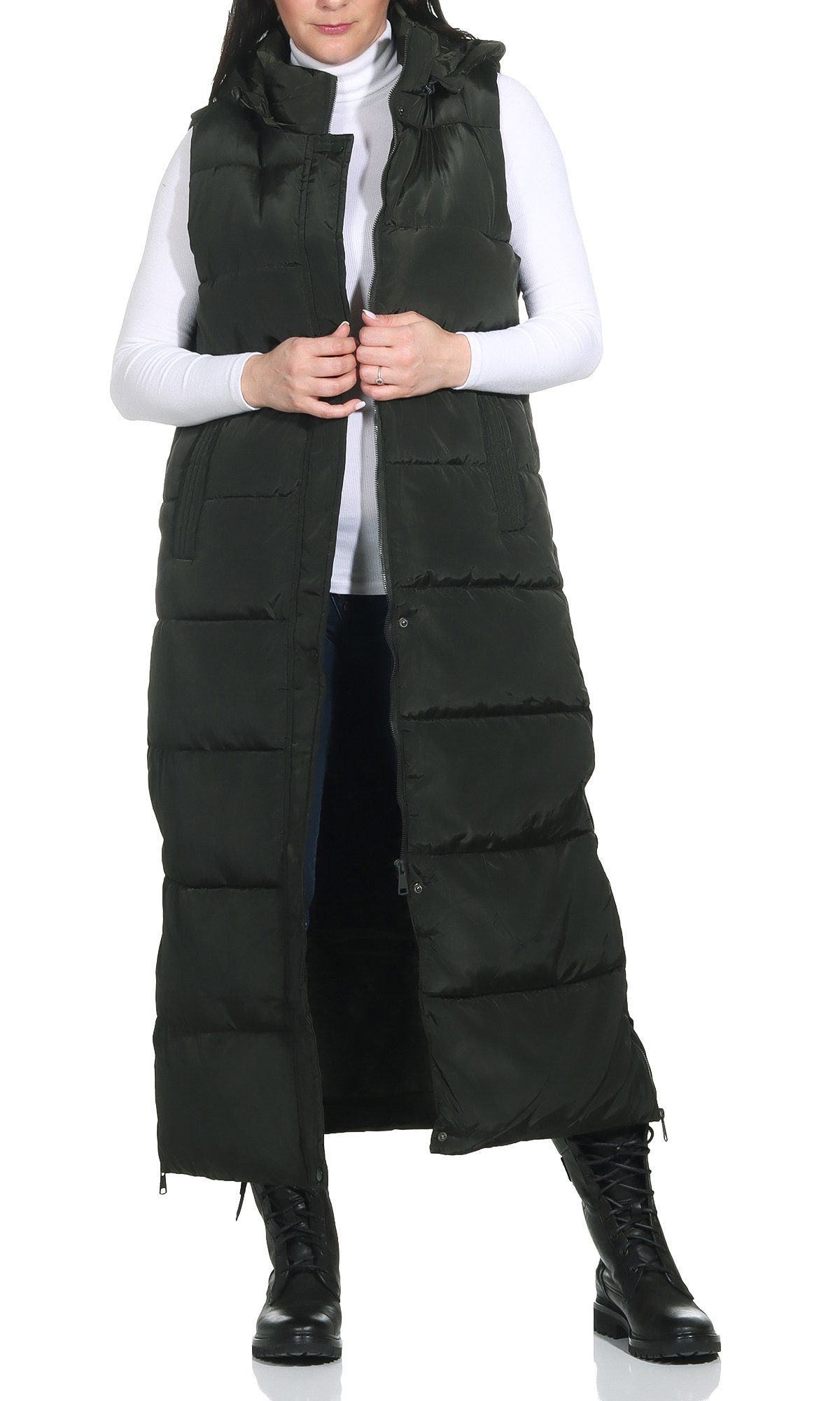 Aurela Damenmode Longweste Damen Steppweste Lange Weste gefüttert (1-tlg) i günstig online kaufen