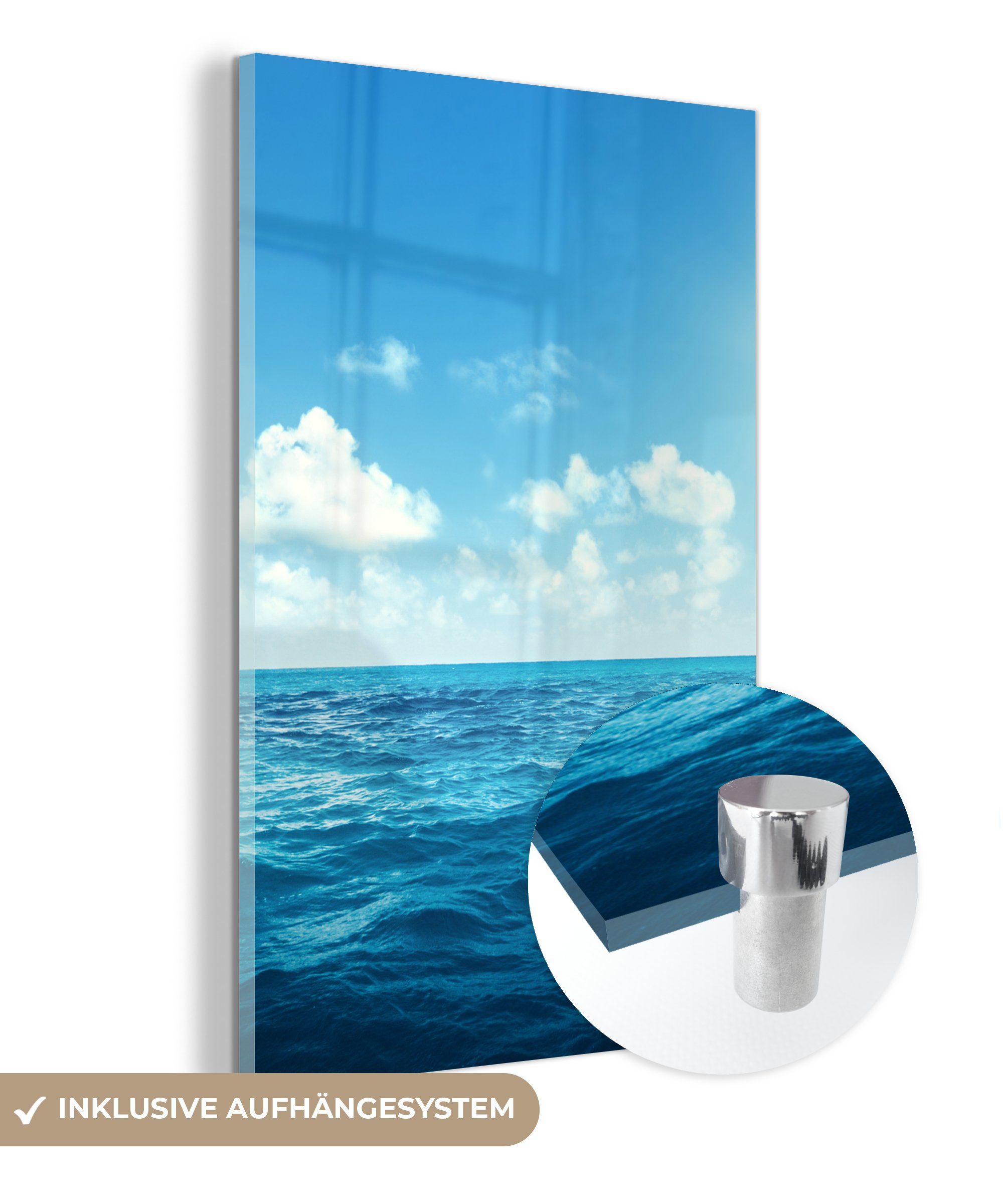 MuchoWow Acrylglasbild Meer - Himmel - Sonne, (1 St), Glasbilder - Bilder auf Glas Wandbild - Foto auf Glas - Wanddekoration