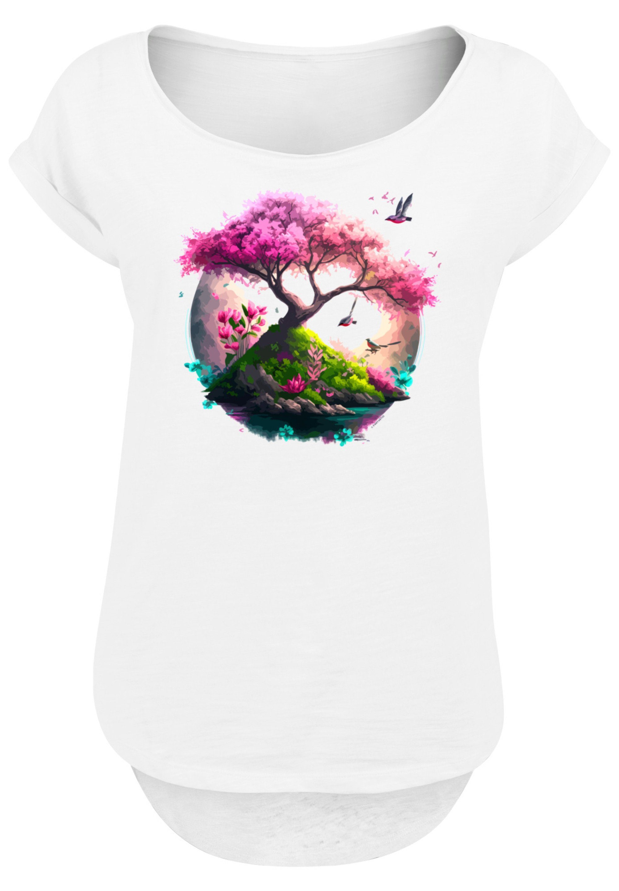 hohem Sehr weicher Kirschblüten Baumwollstoff T-Shirt Tragekomfort F4NT4STIC mit Baum Print,