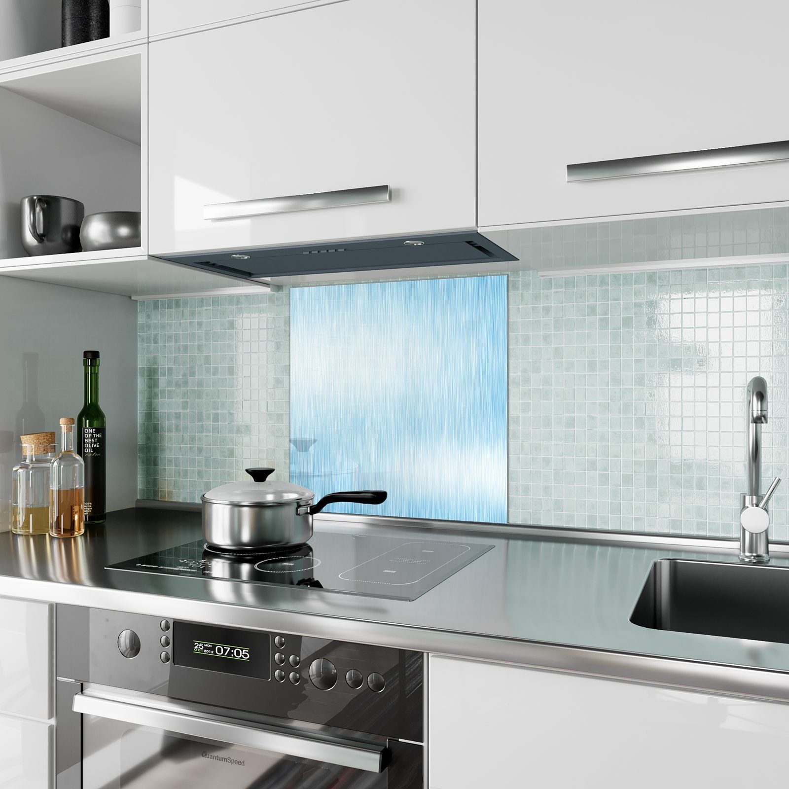 Küchenrückwand Küchenrückwand Platte Primedeco mit Blaue Glas Spritzschutz Metallische Motiv