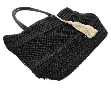 Dekoleidenschaft Basttasche Häkeltasche "Papierschnur" in schwarz, Damen Handtasche Schultertasche, Shopper, Einkaufstasche, Strohtasche, Damentasche im Boho-Chic, Tasche