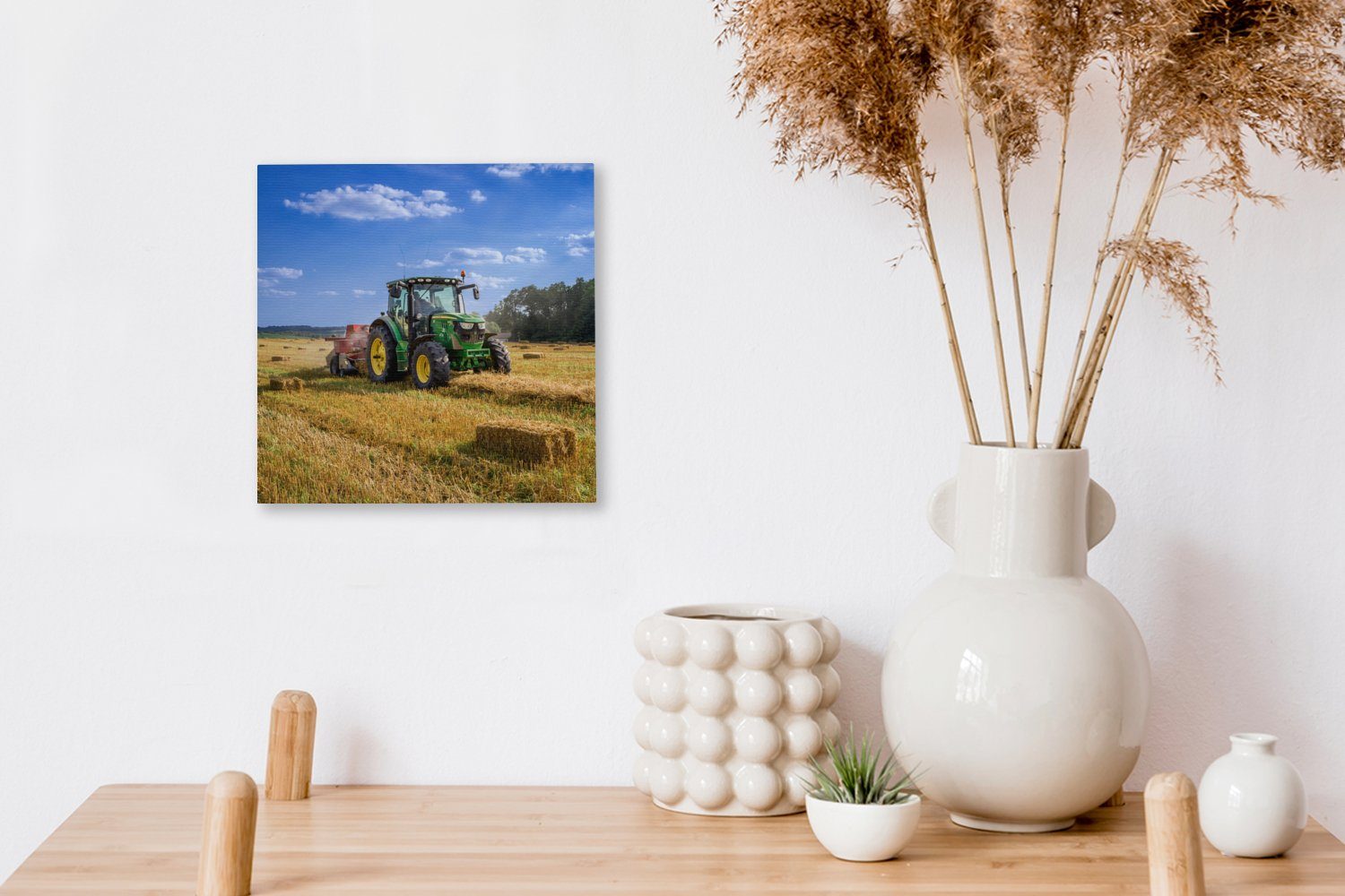 - - Heu Schlafzimmer Traktor - OneMillionCanvasses® für Leinwandbild Wohnzimmer - Feld Leinwand Landleben, Bilder Sonne St), (1 - Bauernhof