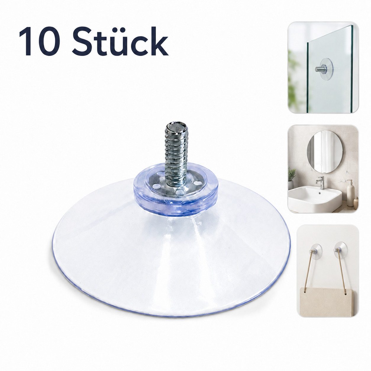 XEOOCE Wandhaken Saugnäpfe, Transparent, Mit M4-Schraube, Ohne Mutter, 10 Stück, Glas, Fliesen, Kunststoff, glatte Oberflächen, Metall, (Set, 10er Set)