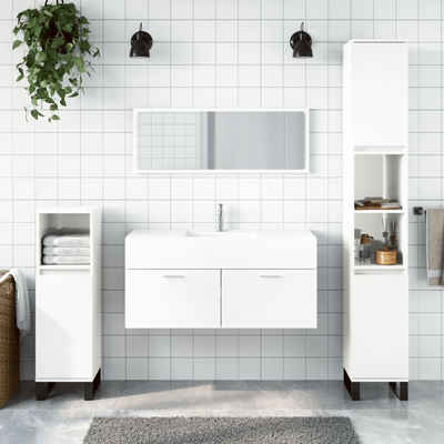 vidaXL Badezimmer-Set Badschrank mit Spiegel Hochglanz-Weiß Holzwerkstoff, (1-St)