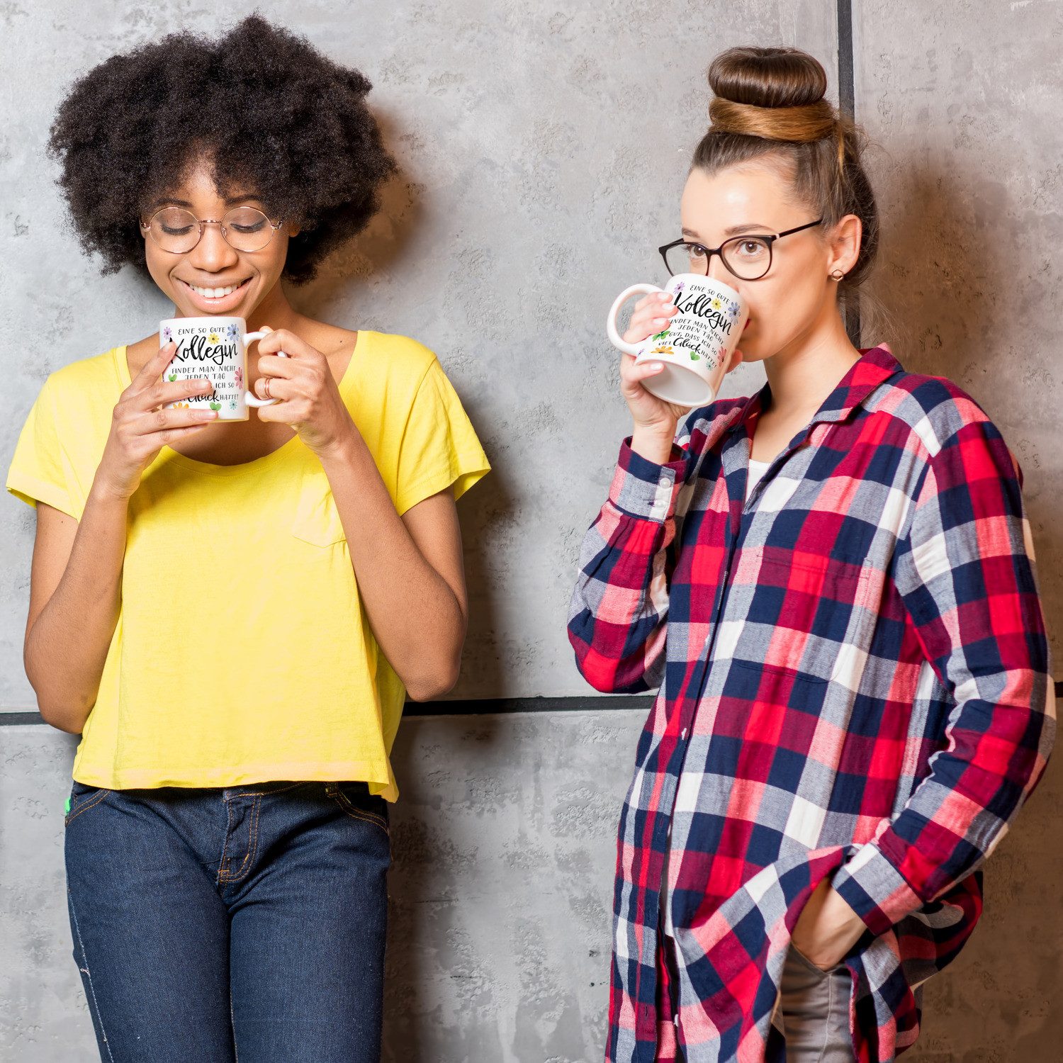speecheese Tasse Blumen Kaffeebecher mit Spruch Glück gehabt mit toller Kollegin – Bild 2 von 2