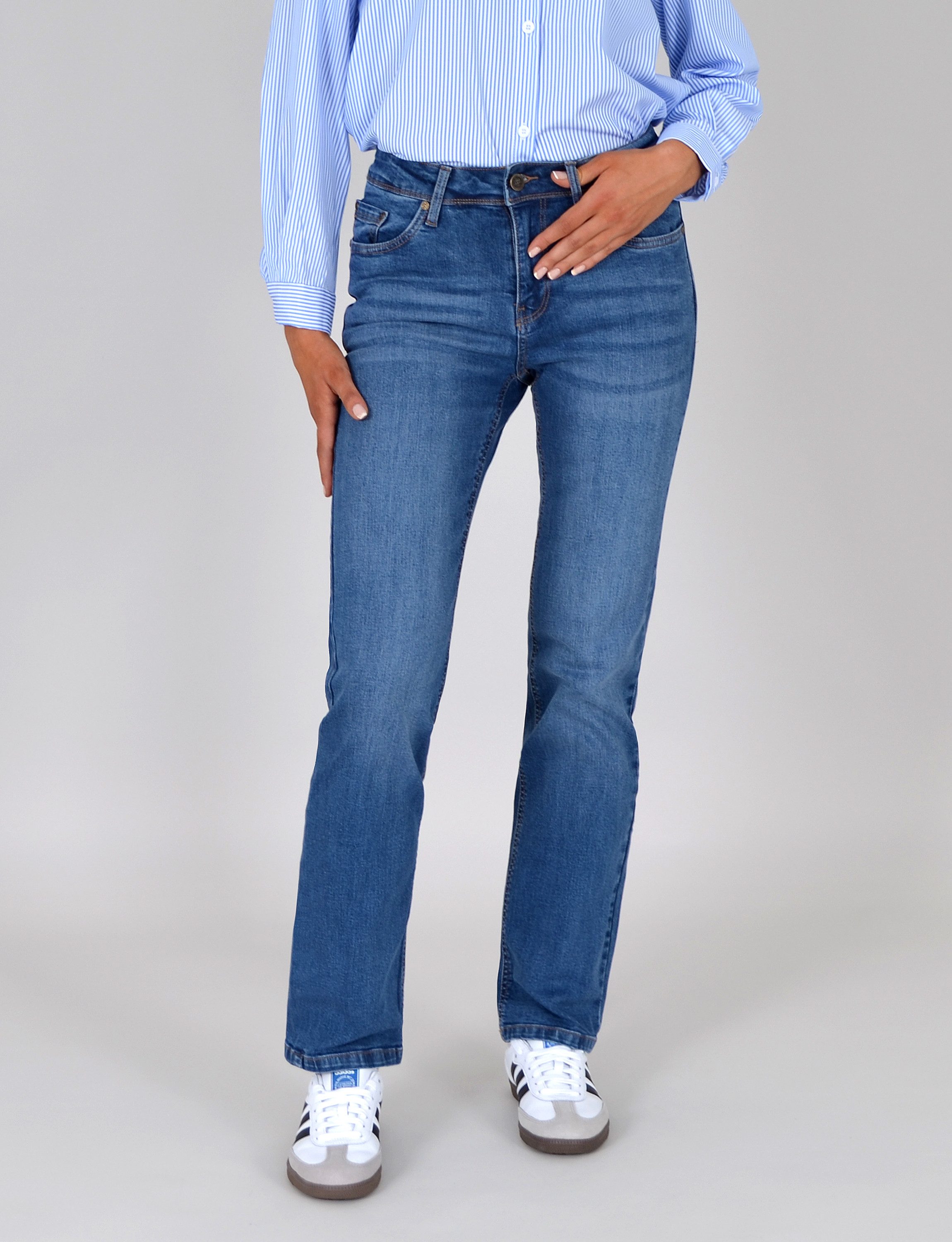 ESRA Straight-Jeans Stretch-Jeans Damen High Waist Jeans Straight Leg Hose günstig online kaufen