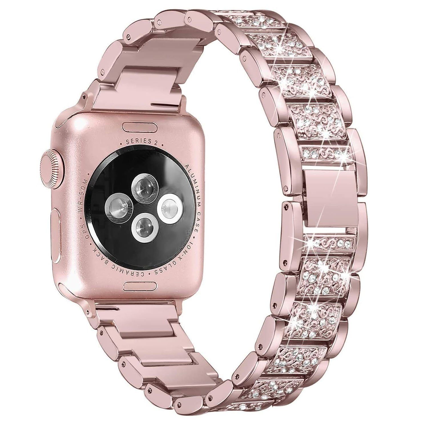 zggzerg Uhrenarmband Band, Diamant Strass Edelstahl Metall Armband«Für Apple Watch Band rosa