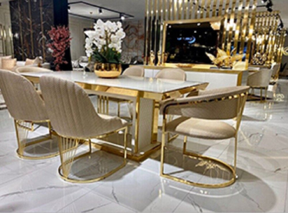 Xlmoebel Esstisch Exklusiver Tisch in Weiß mit Edelstahlgestell Esszimmerti günstig online kaufen