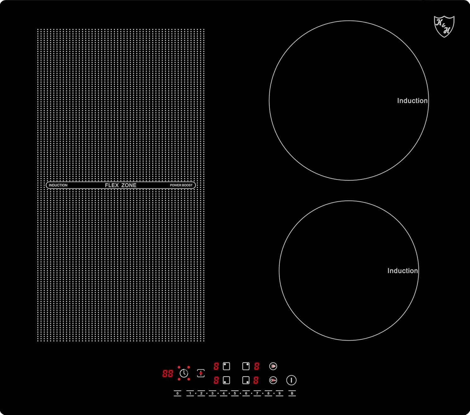 K&H Flex-Induktions-Kochfeld K&H 4 Zonen Induktionskochfeld 59cm Autark Eingebaut IN-6804HF