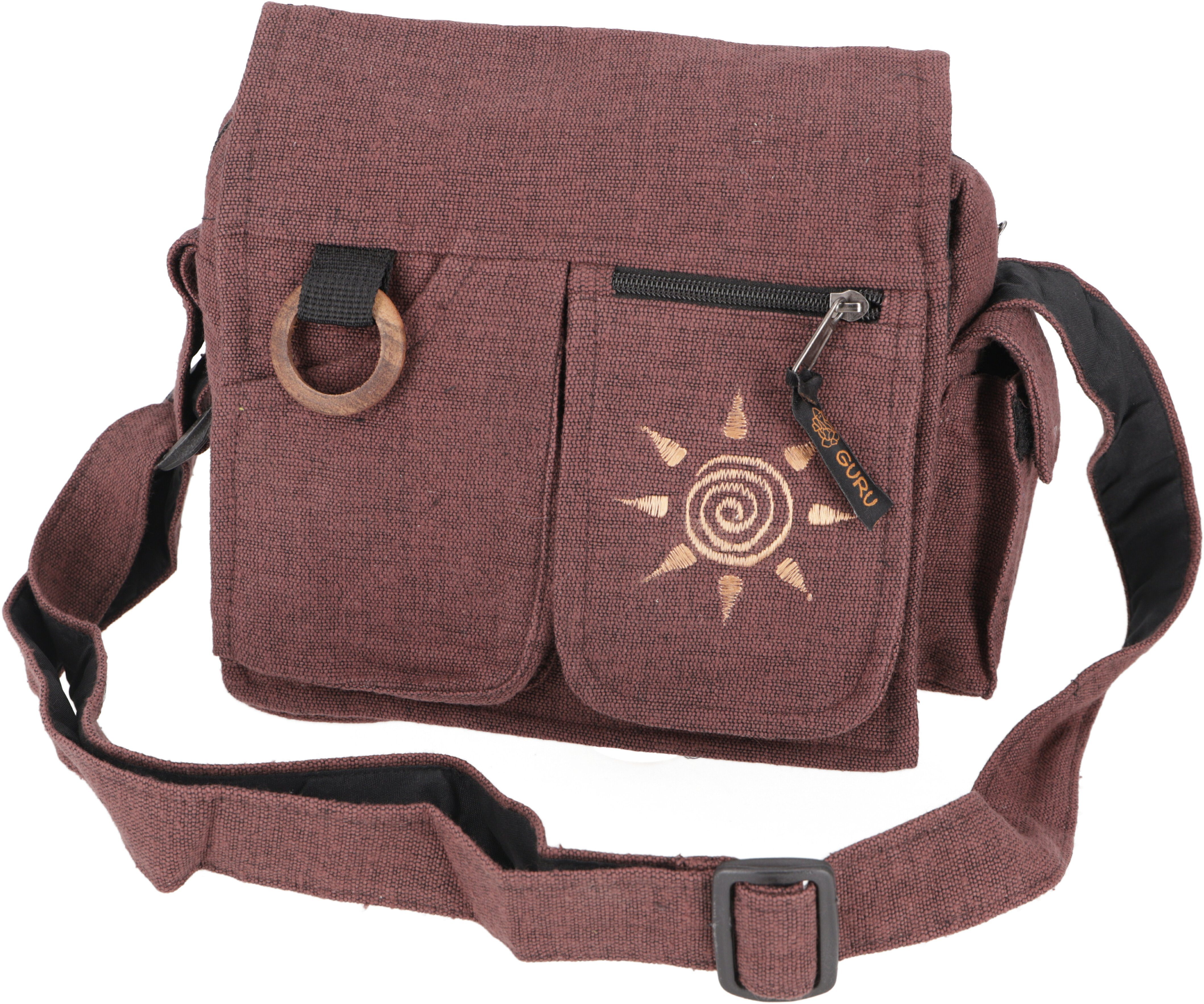 Guru-Shop Schultertasche Boho Schultertasche, Hippie Tasche Sonne,.. Sonne/ braun