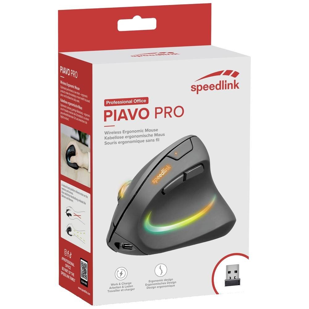 Speedlink Rechargeable Ergonomic Mouse - wireless, rubber-black SL-630026-BK Mäuse (Ergonomisch, Beleuchtet)