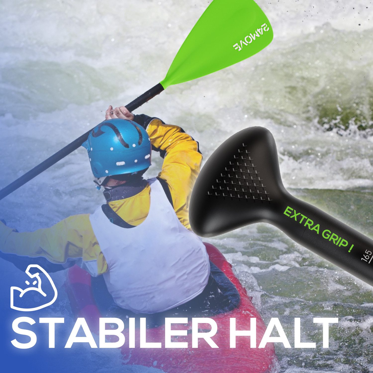 24Move Einzelpaddel Paddel, Teleskopstange, Stechpaddel für SUP, grün SUP-Paddel, (robust und rostfrei, geeignet für Einsteiger, Fortgeschrittene, Profis), für Stand Up Paddeling, Kajak, Segeln, Rudern