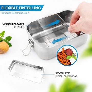 Nordmut Lunchbox Edelstahl Lunchbox [mit Trennwand] - Metall Brotdose 1200ml, BPA frei und auslaufsicher