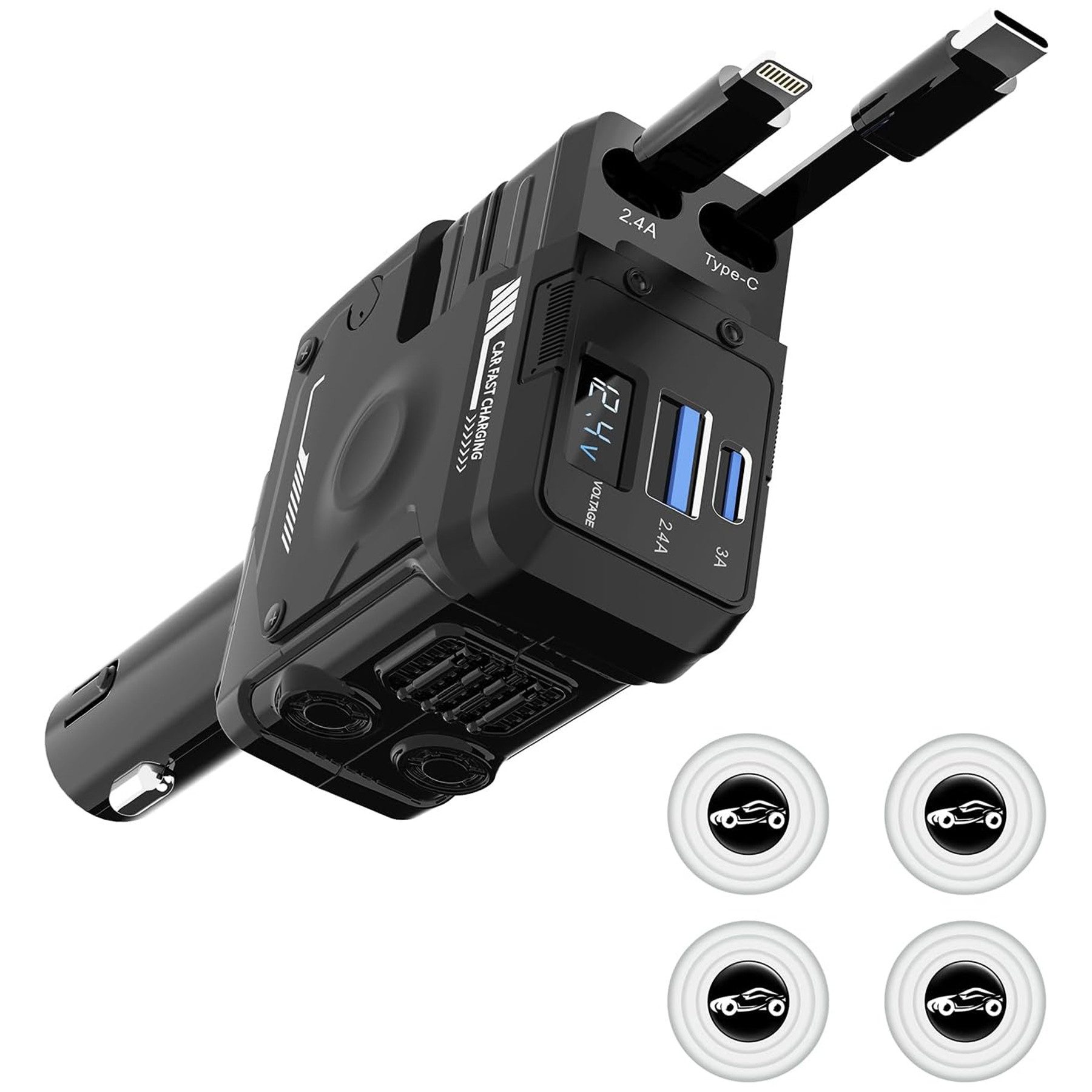 Senmudi USB C Zigarettenanzünder 120w,4in1 Auto Ladegerät Adapter 180°Drehbar Auto-Adapter