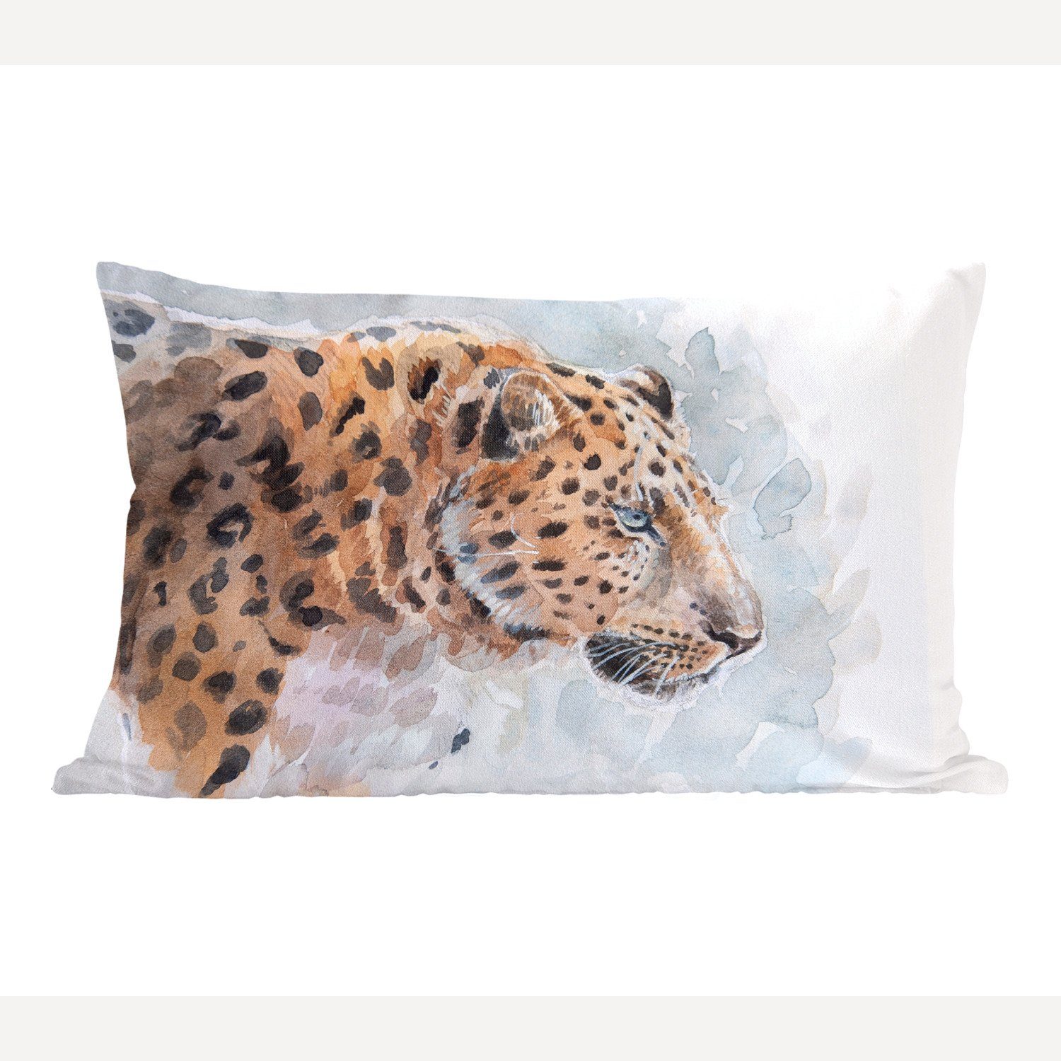 MuchoWow Dekokissen Leopard - Aquarell - Blau, Wohzimmer Dekoration, Zierkissen, Dekokissen mit Füllung, Schlafzimmer