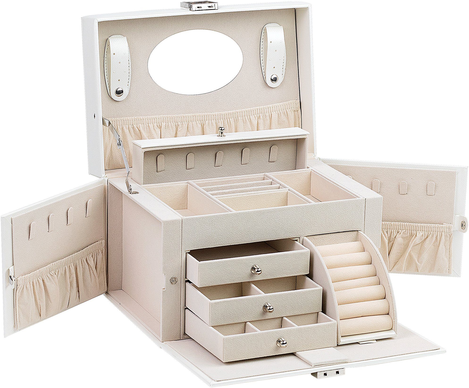 AdelDream Schmuckkasten Luxus-Schmuckkästchen, Schmuckkoffer, abschließbar, 4 Ebenen mit 3 Schubladen