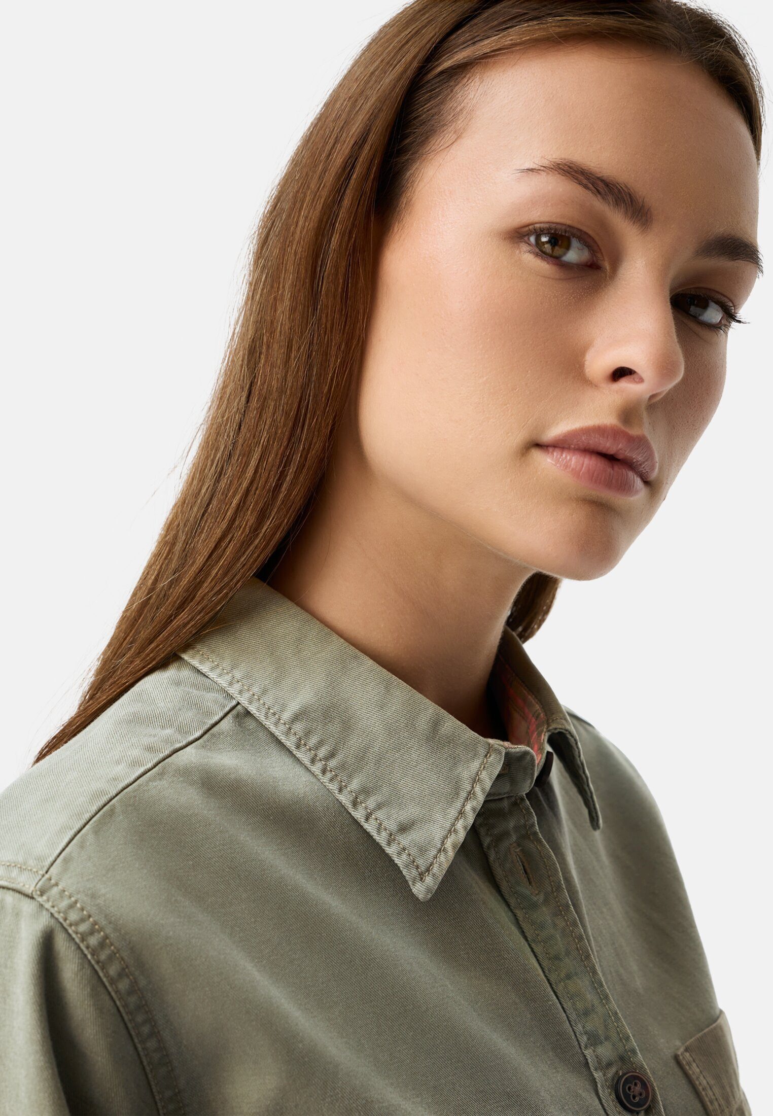 camel active Langarmbluse aus Baumwoll-Lyocell-Mix Langarm unifarben