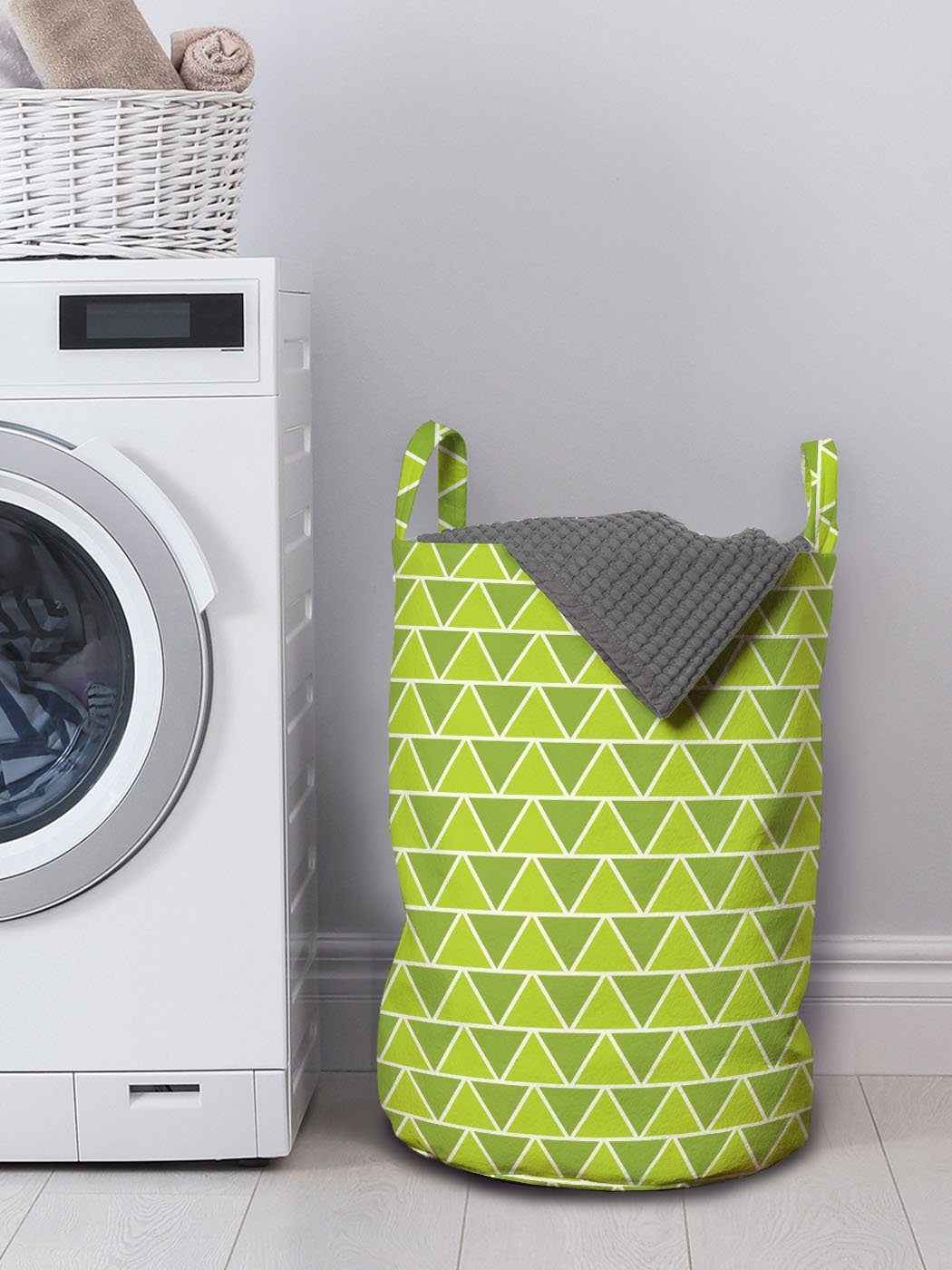 Abakuhaus Wäschesäckchen Griffen mit Wäschekorb für Waschsalons, Polygon Kordelzugverschluss Dreieck-Muster Abstrakt