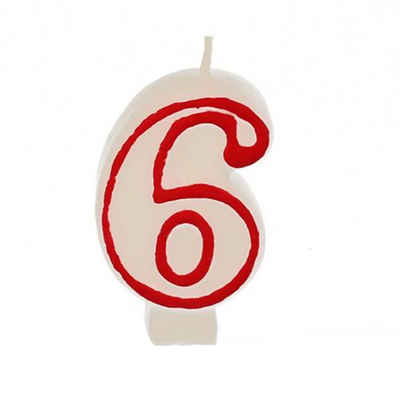 PAPSTAR Geburtstagskerze Zahlenkerze 7,3 cm weiss "6" mit rotem Rand
