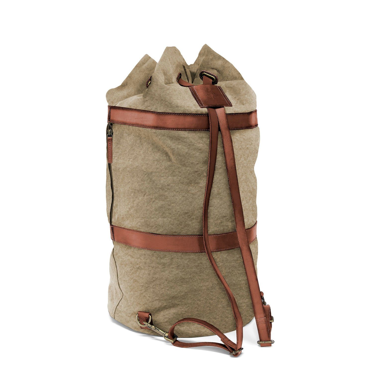 DRAKENSBERG Rucksack Seesack »Robin« (L) Khaki-Beige, große Vintage Reisetasche mit Rucksackfunktion aus Canvas und Leder