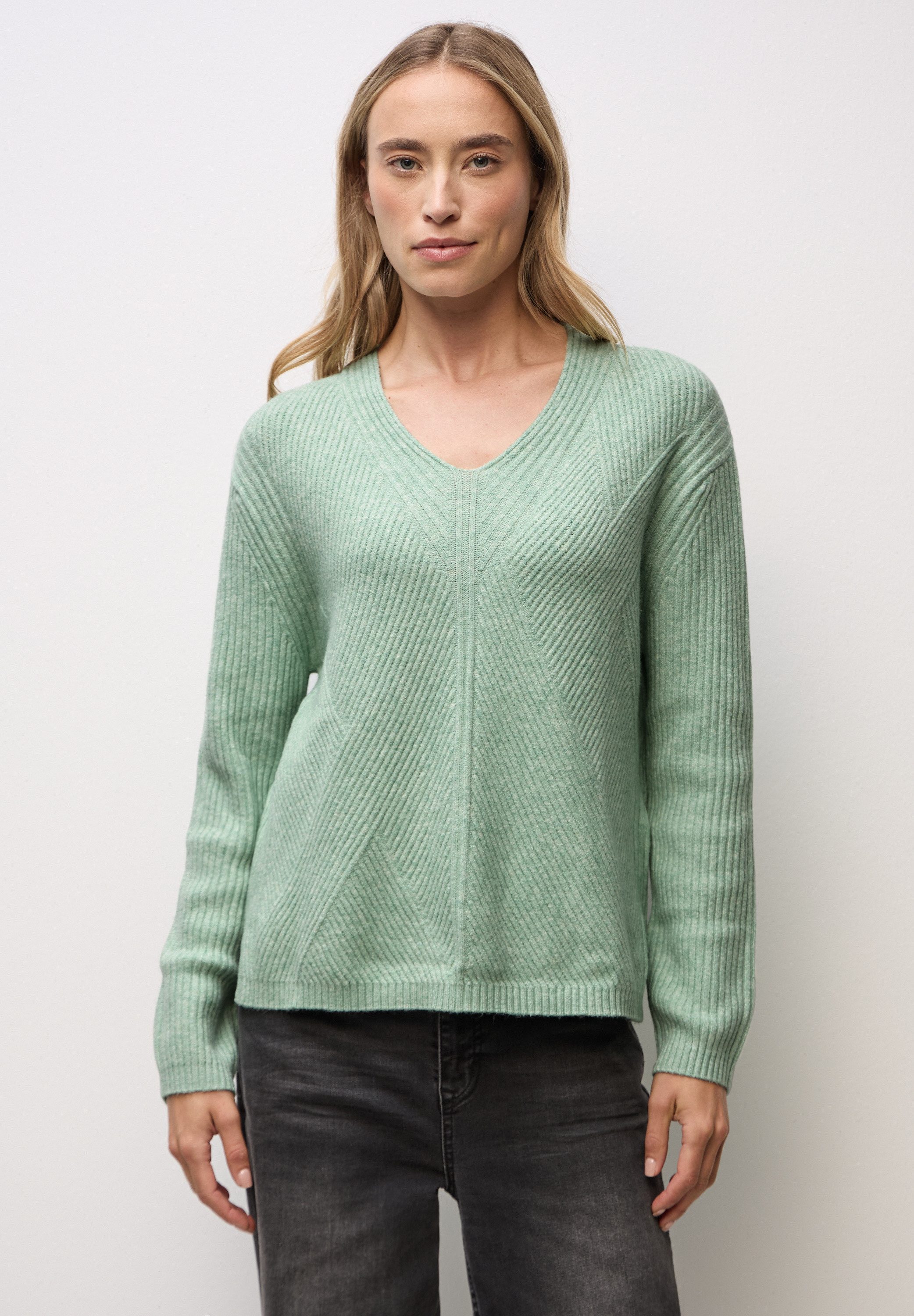 STREET ONE V-Ausschnitt-Pullover in Unifarbe