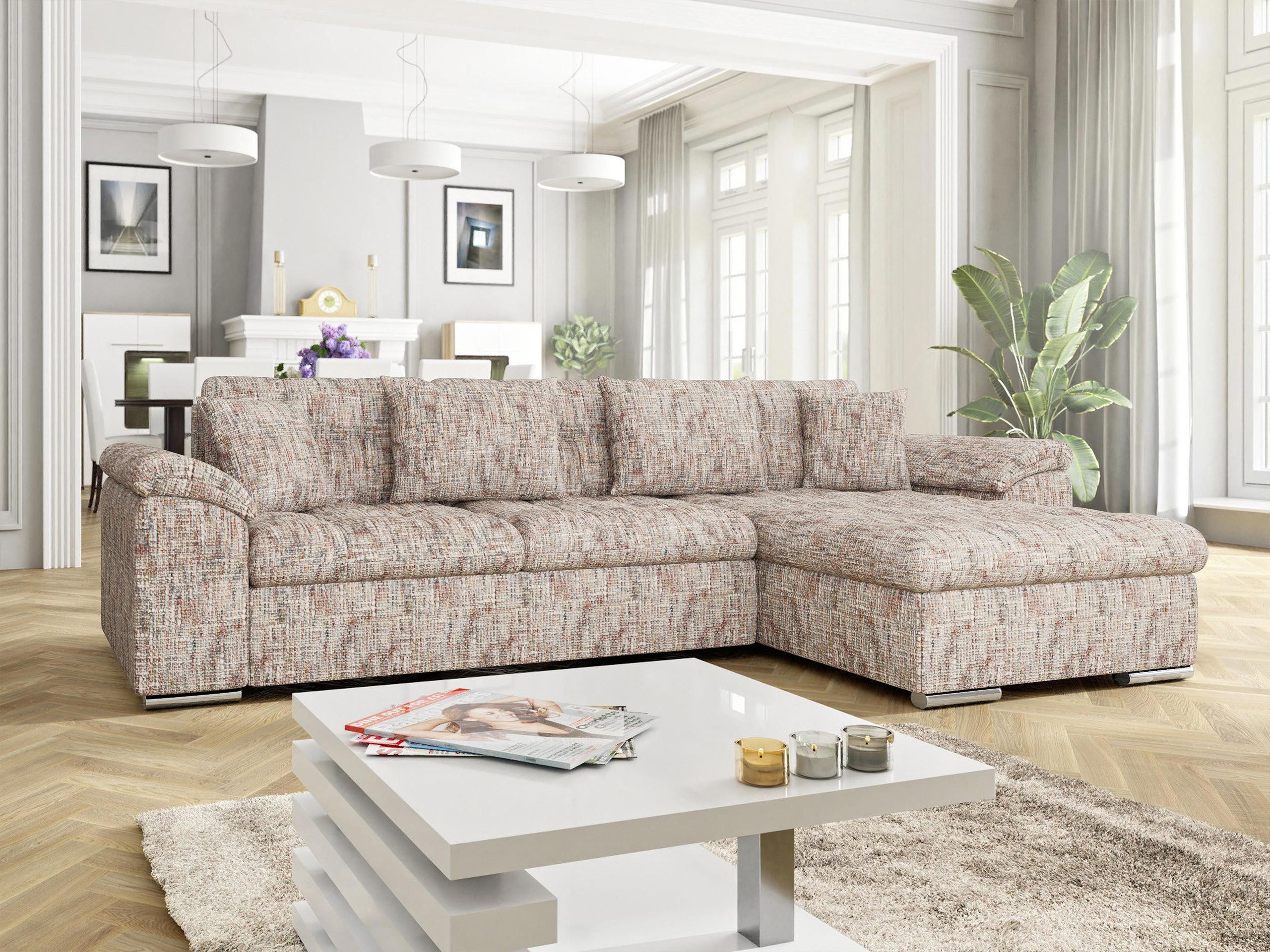 MIRJAN24 Ecksofa Diana Premium, mit Bettkasten und Schlaffunktion, Kissen-Set, freier Seitenwahl