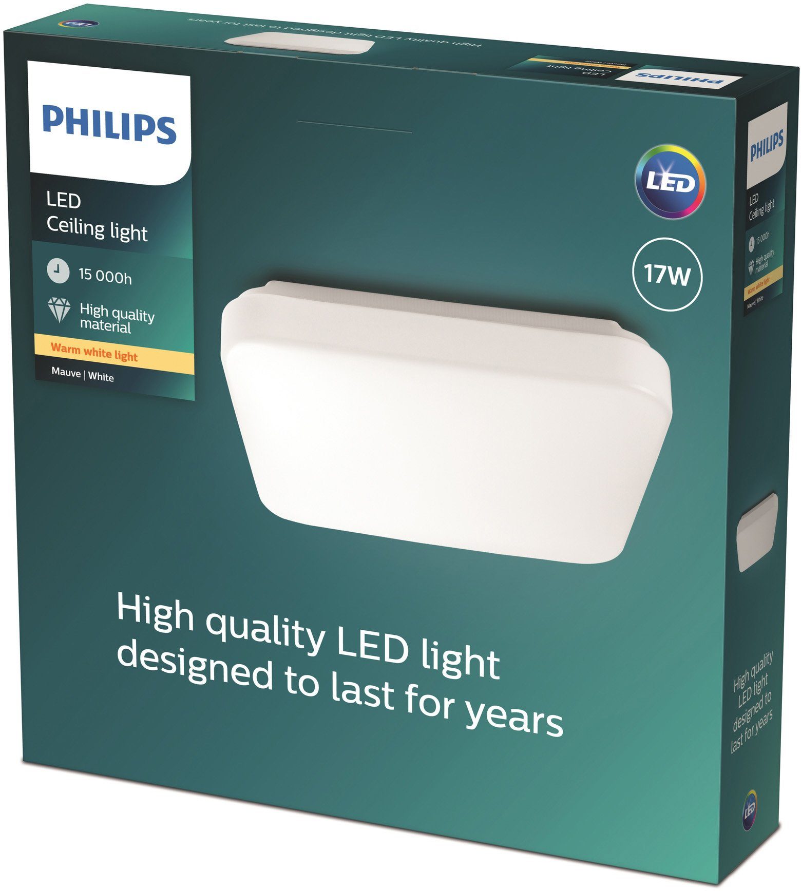 Philips Deckenleuchte Mauve, LED fest integriert, Warmweiß, myLiving LED  Deckenleuchte 1700lm Weiß viereckig