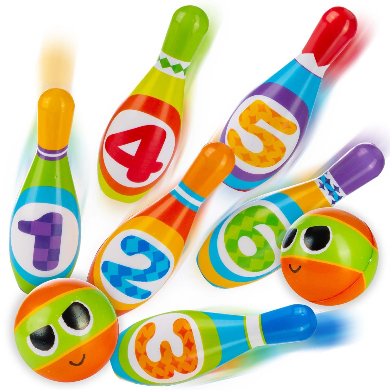 all Kids United Outdoor-Spielzeug Kinder Bowling Set XXL – Kegelspiel mit Bällen, Outdoor Spielzeug, PU-Schaumstoff, XXL Kegel-Spiel (6-tlg) + 2 Bälle