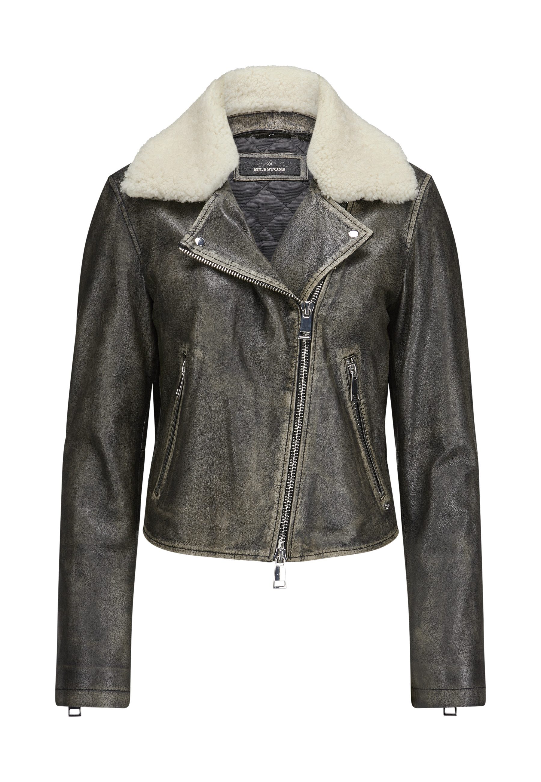 Milestone Bikerjacke MSShake Damen Lederjacke Jacke Leder schlanke Passform
