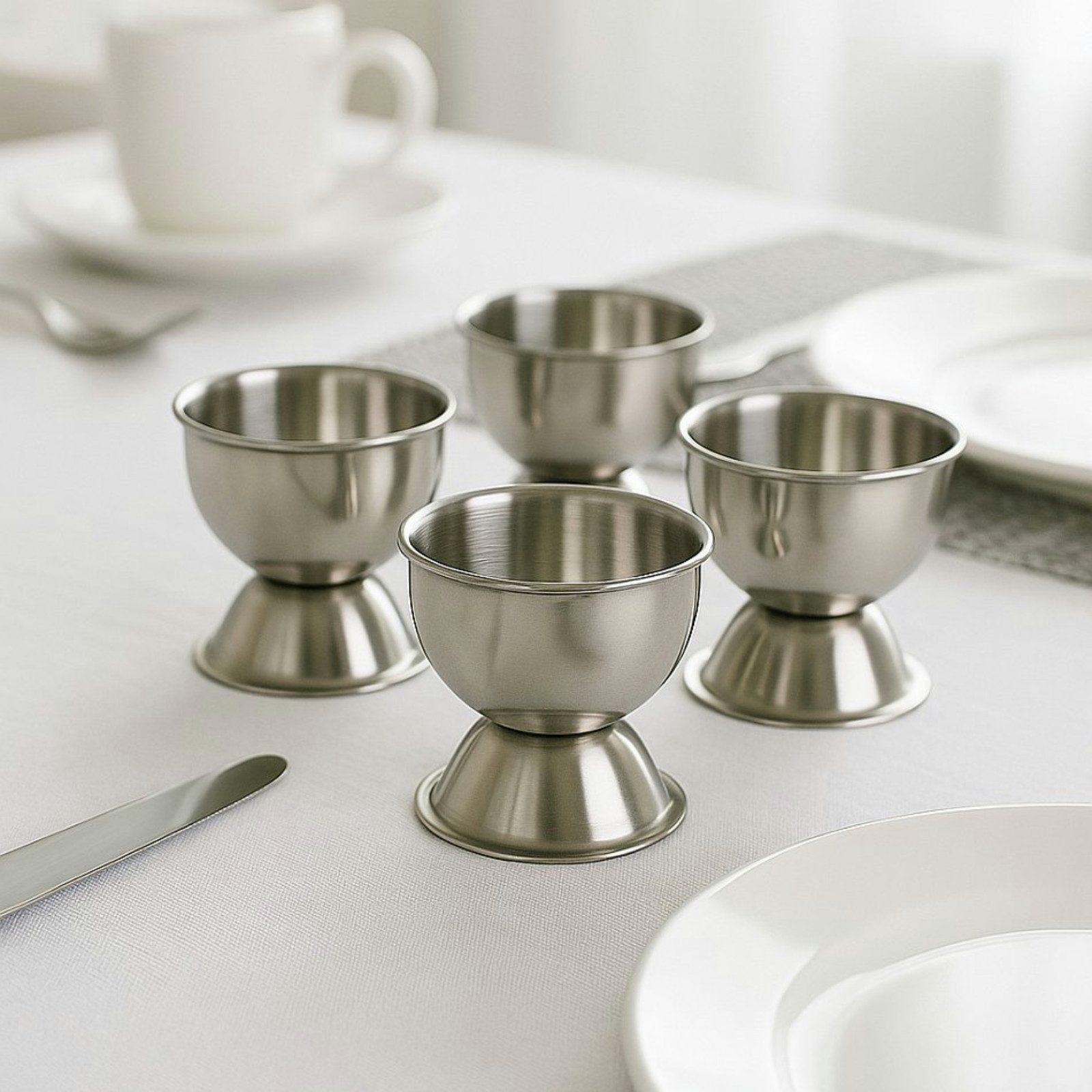 Koopman Eierbecher Hochkant Ø 4,5 cm Edelstahl 4 er Set, (4-tlg), Edelstahl, Rostfrei, Klassisch, Langlebig, Silberfarbend