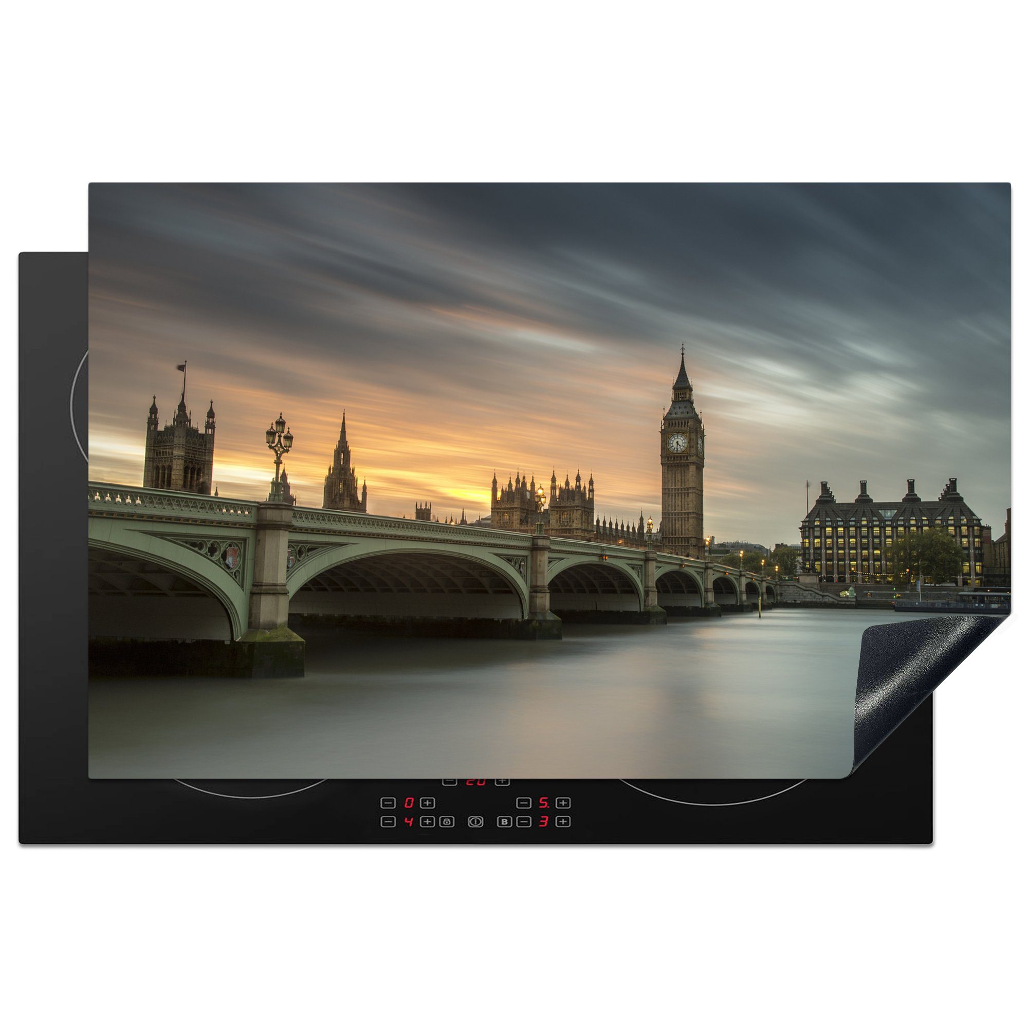 MuchoWow Herdblende-/Abdeckplatte Blick auf den berühmten Big Ben in London, Vinyl, (1 tlg), 81x52 cm, Induktionskochfeld Schutz für die küche, Ceranfeldabdeckung