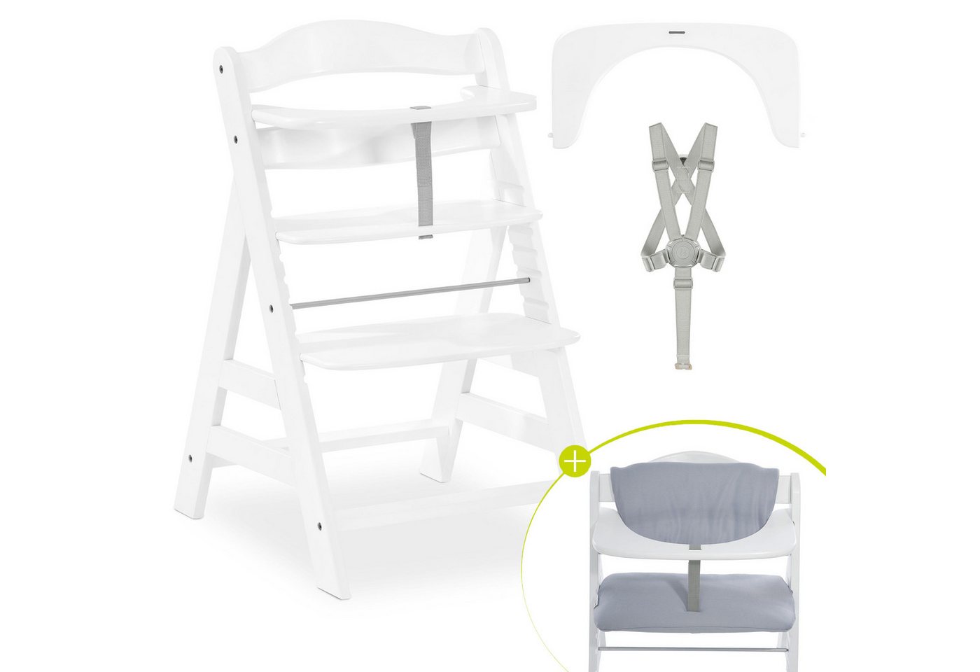 Hauck Hochstuhl Alpha Plus, Mitwachsender Holz Kinderhochstuhl verstellbar mit Sitzauflage & Gurt