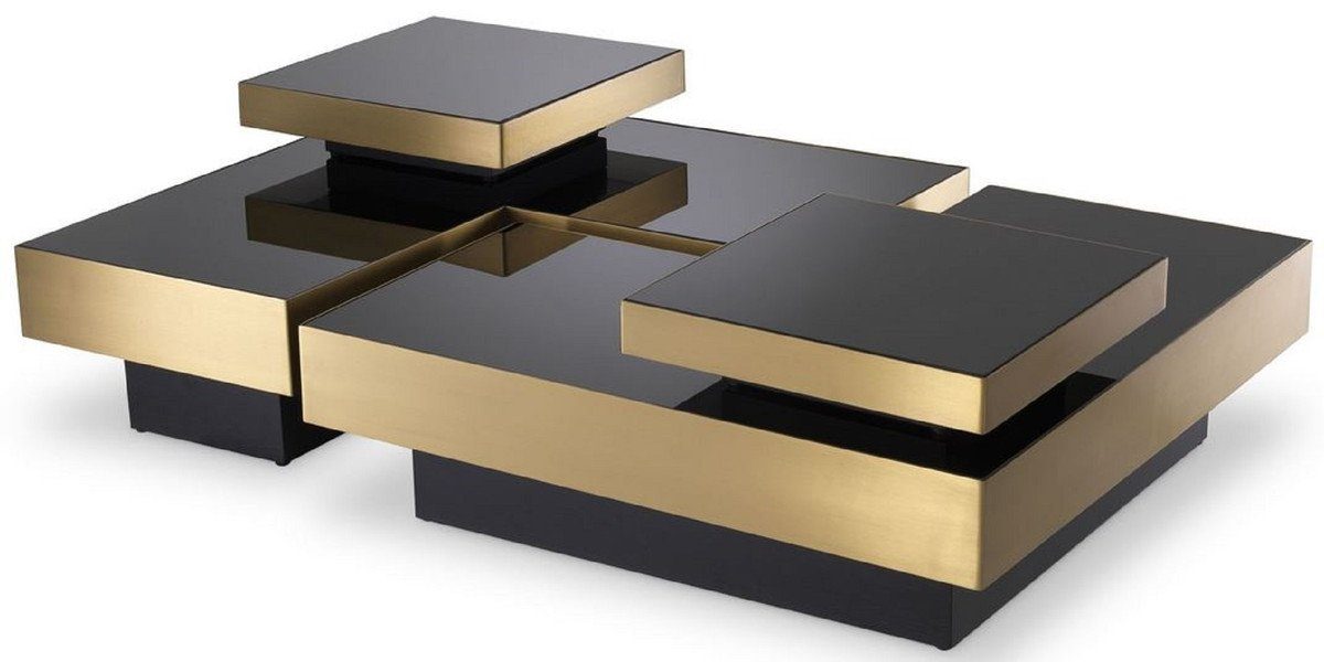 Couchtisch Casa Luxus Schwarz Messingfarben / Kollektion Set mit 2 Wohnzimmertische quadratischen - Tabletts Möbel - - Couchtisch Luxus 2 Padrino L-förmige