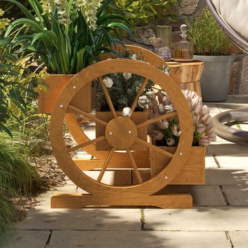 Outsunny Hochbeet Blumenkasten Holz mit 3 Etagen, Gemüsebeet mit Wagenrad-Dekor (Kräuterbeet, 1 St., Gemüsebeet), für Garten, Balkon, Teak, 61 x 62 x 57 cm