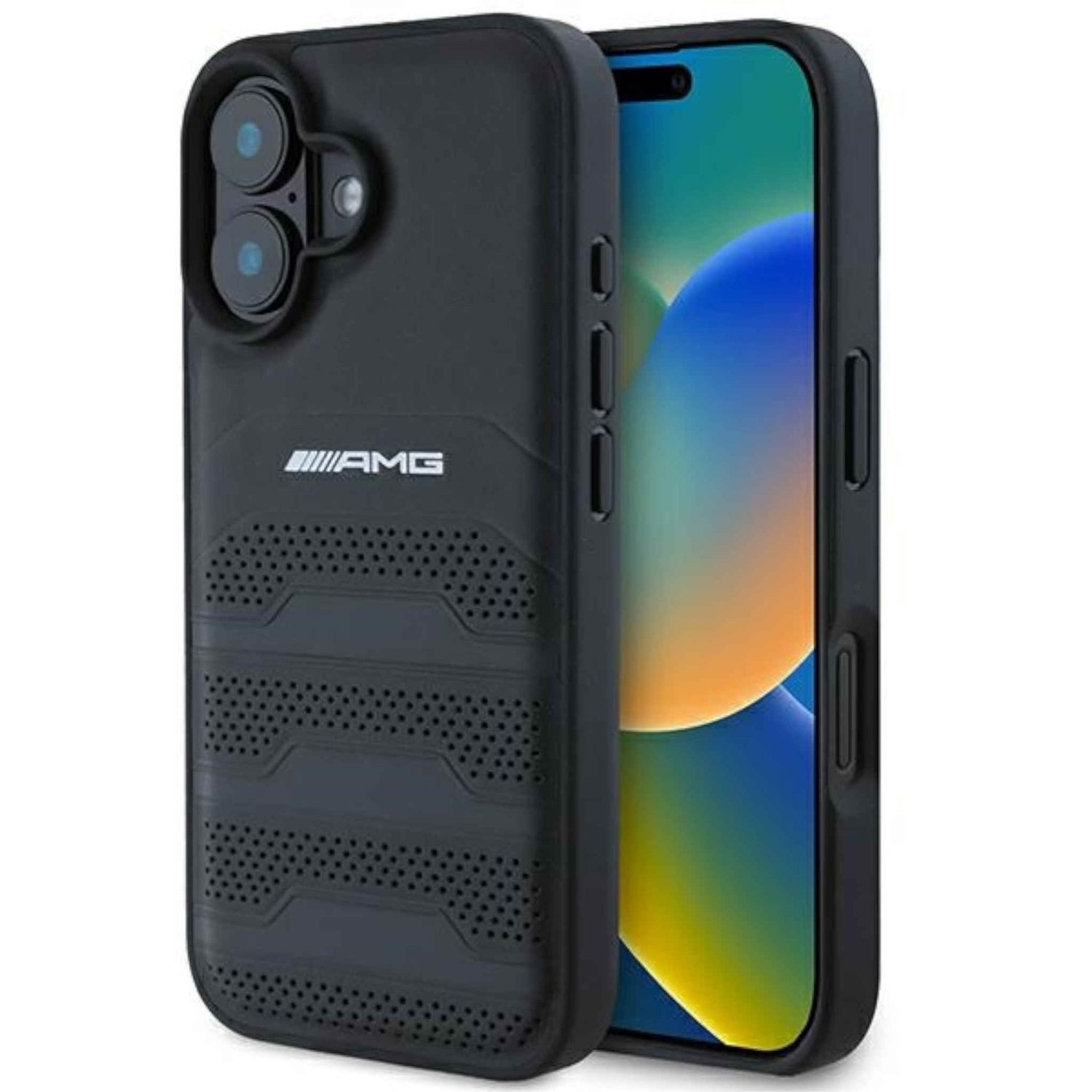 Mercedes Smartphone-Hülle AMG für Apple iPhone 16 Hardcase Debossed Lines Black Logo Hülle Case