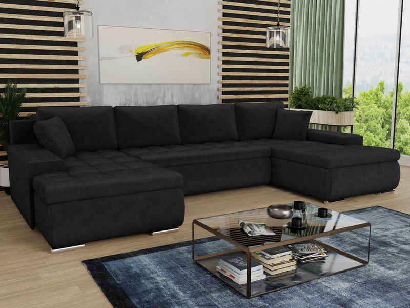 Sofnet Wohnlandschaft Faris U, mit Schlaffunktion und Bettkasten, Ecksofa, U-Form Couch, Schlafsofa mit Wellenfeder