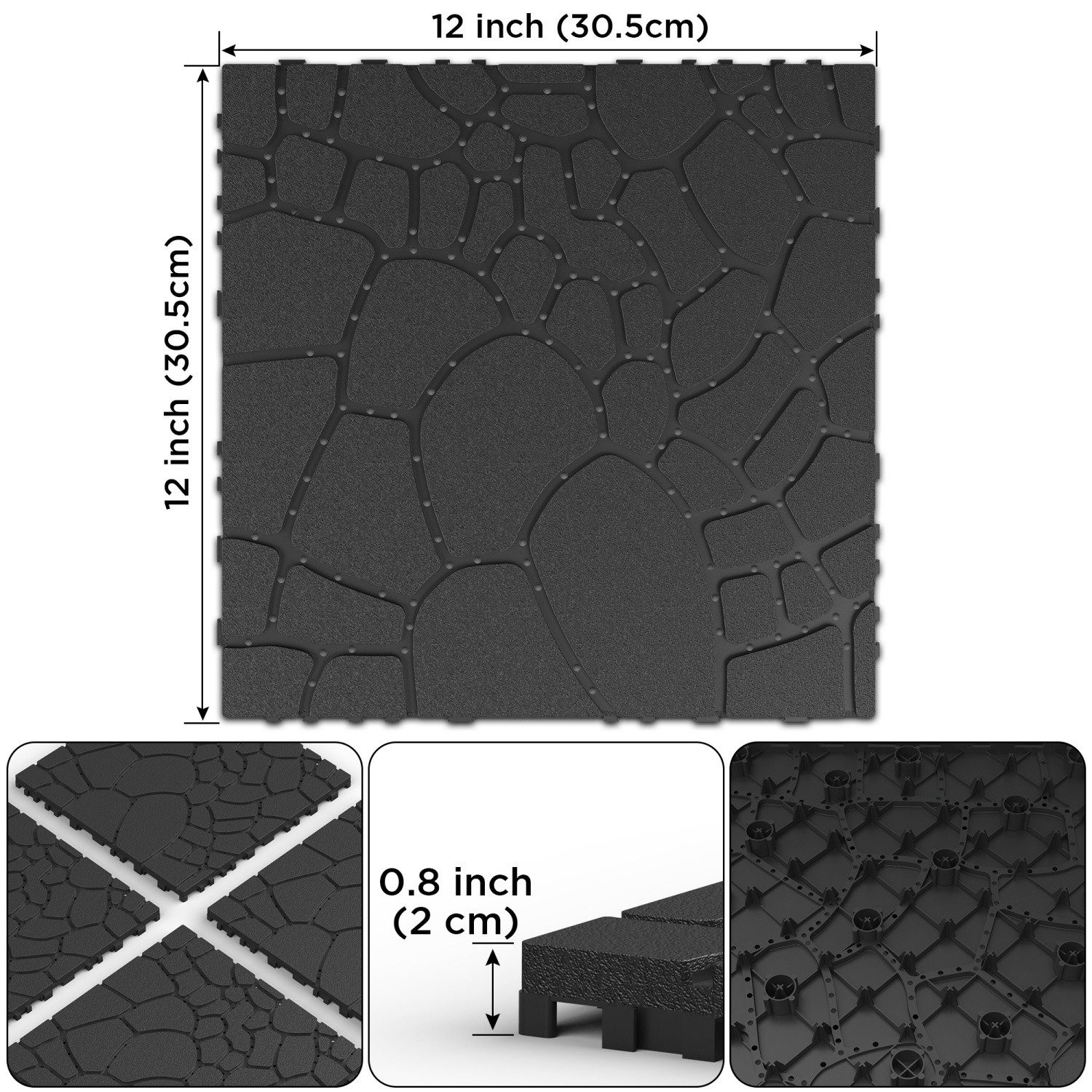 Fanttik Klickfliesen Balkon Patio 30x 30cm Garten-Klickfliese Bodenbelag,44er-Pack, Bodenbelag 4m²,Terassenfliesen,Ideal für den Außenbereich,Gartenhäuser