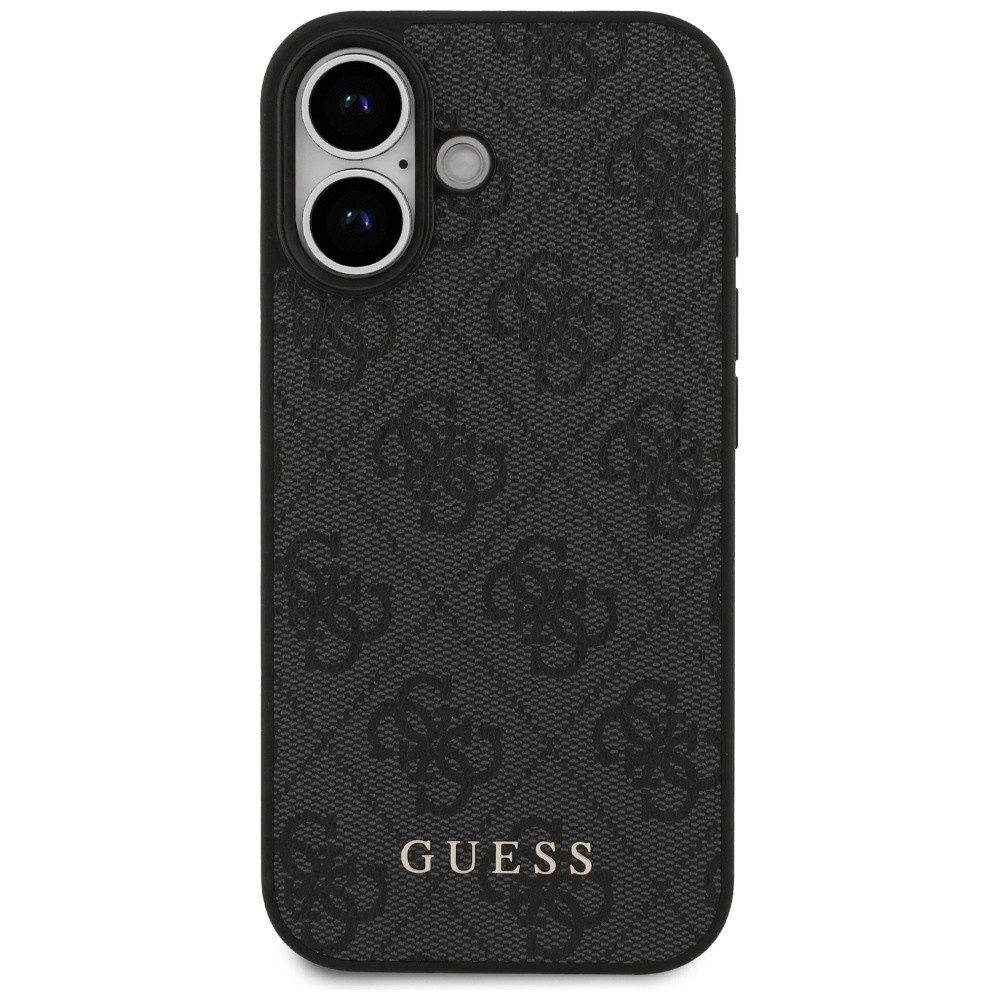 Guess Handyhülle iPhone 17 Kunstleder grau Classic Logo goldfarben Metall 6,3 Zoll, Kantenschutz