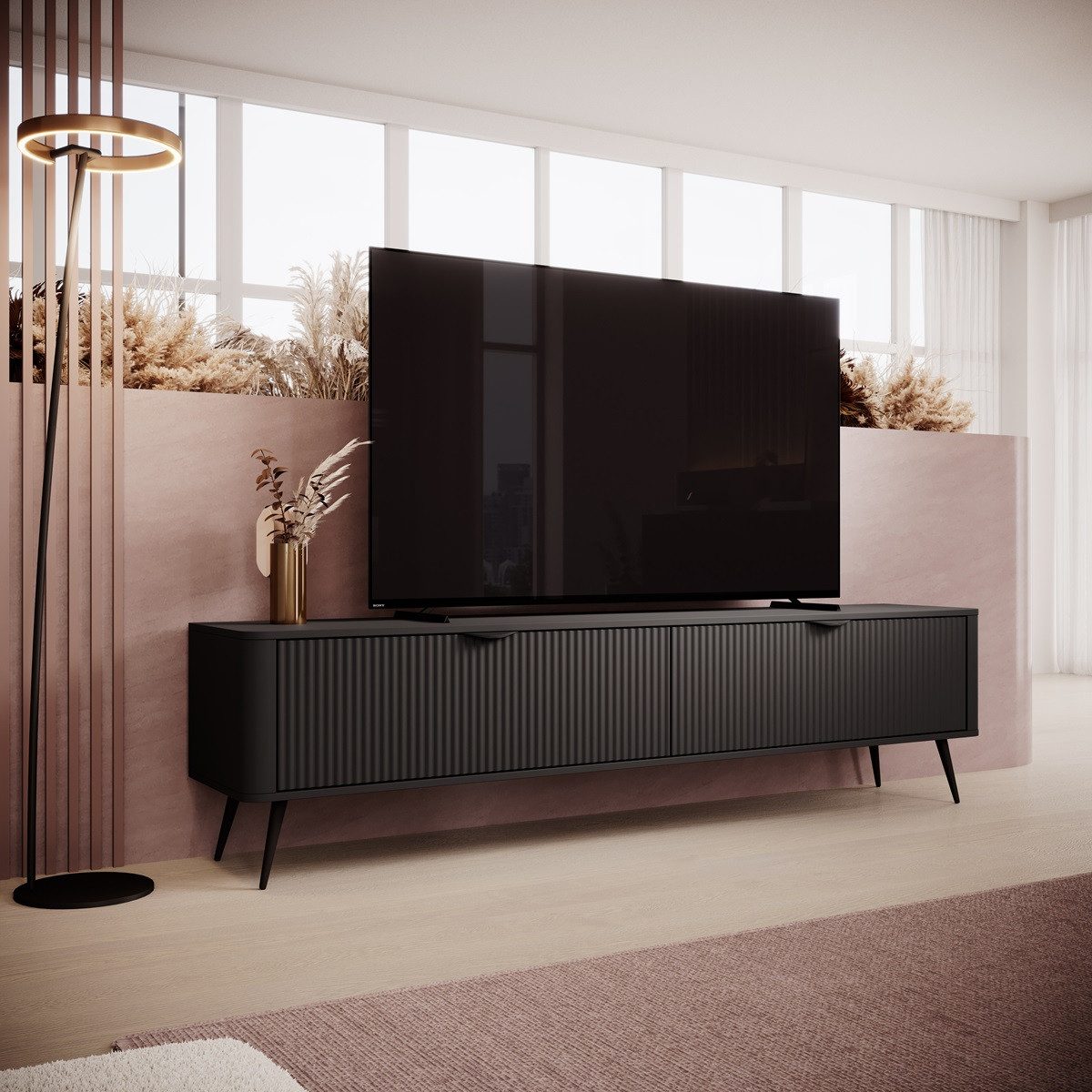 Compleo TV-Schrank BELLO zweitürig, Modern Wohnzimmer, gerifflete Front günstig online kaufen