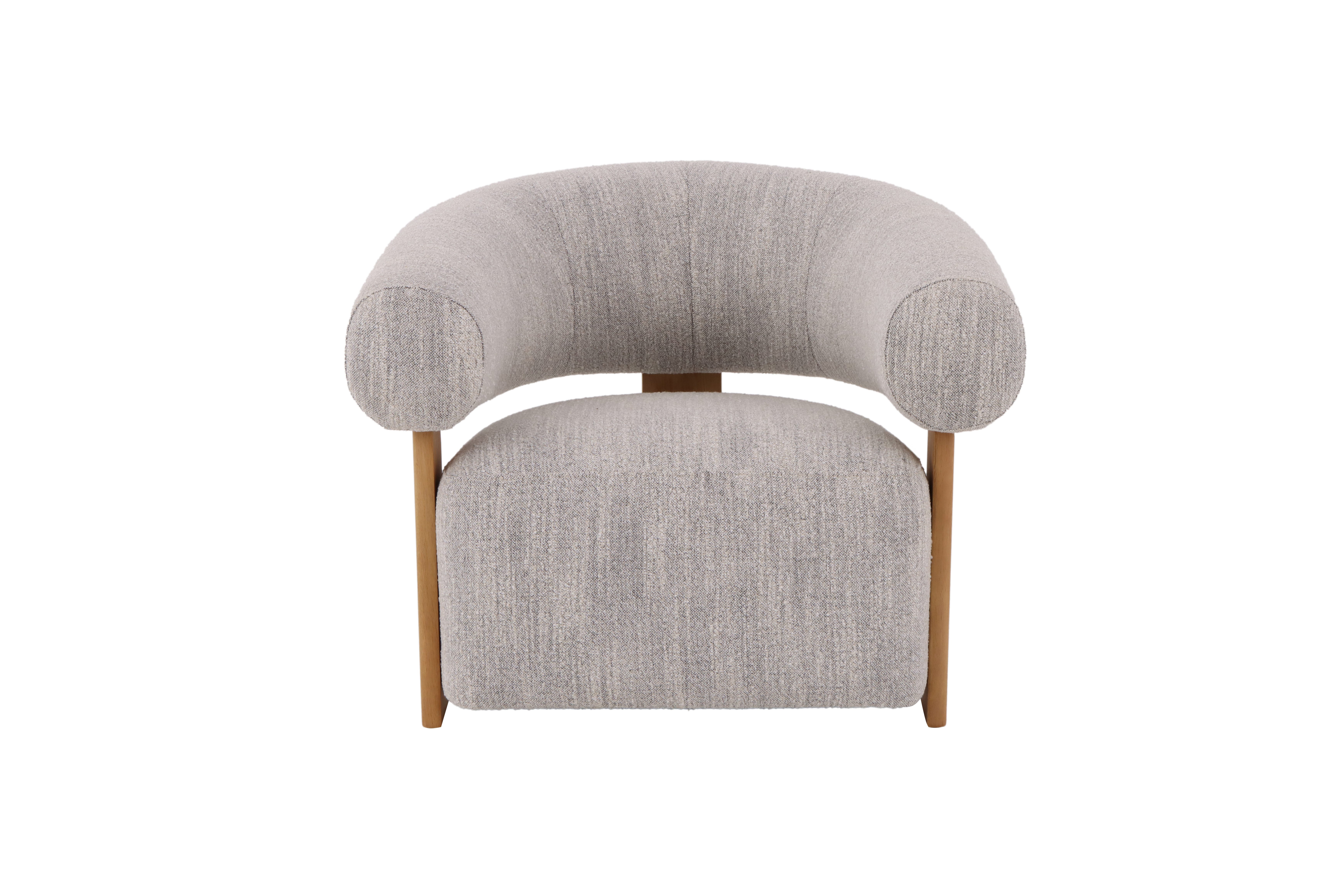 Woodek Design Sessel Nature, mit hellgrauem Leigh-Stoff, seidenmatte Eichenfüße, (flexibel platzierbar, 1-St., Weiche Polsterung), Massiver Eichenrahmen mit seidenmatten Füßen