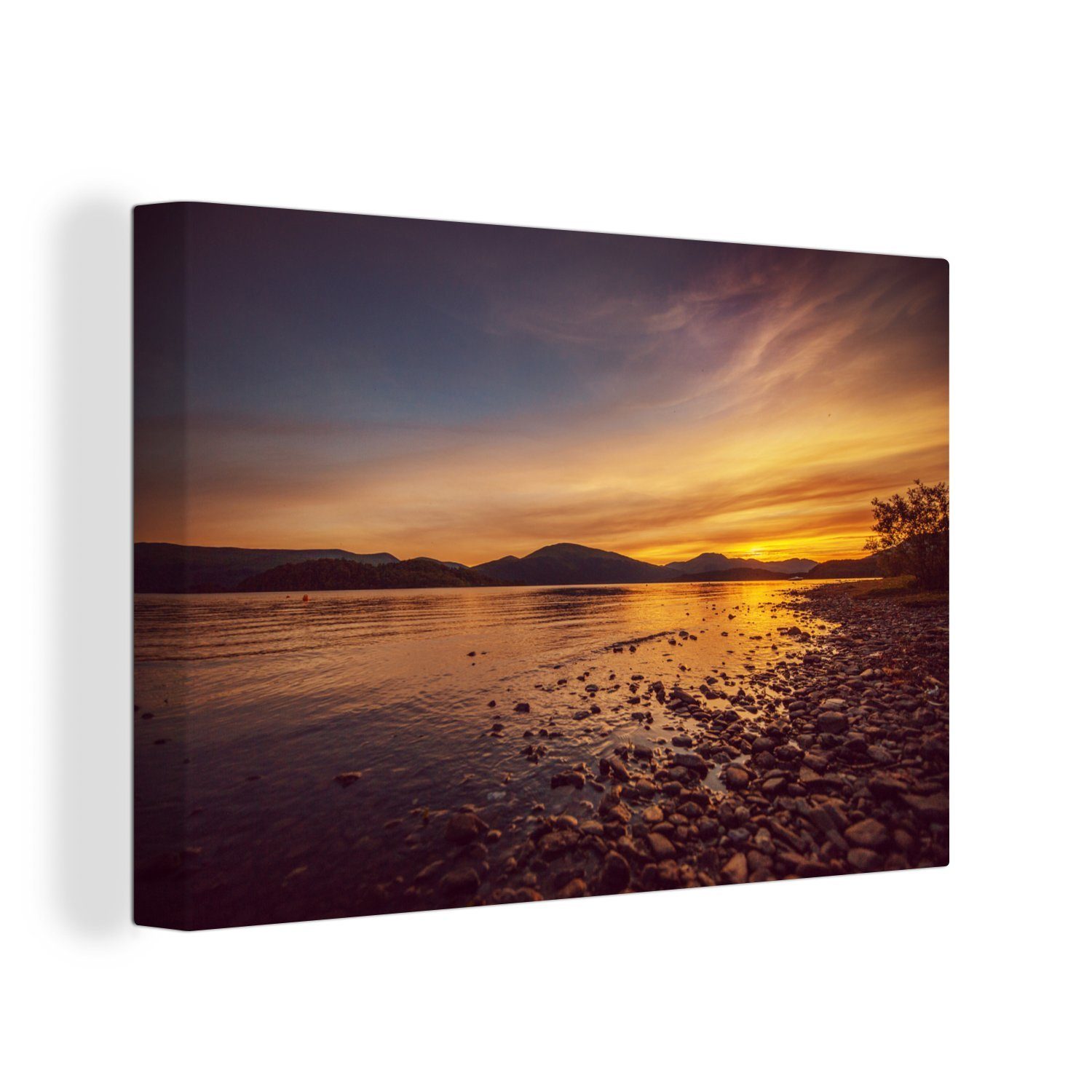 OneMillionCanvasses® Leinwandbild Sonnenuntergang im Loch Lomond and the Trossachs National Park in, (1 St), Wandbild Leinwandbilder, Aufhängefertig, Wanddeko, 30x20 cm
