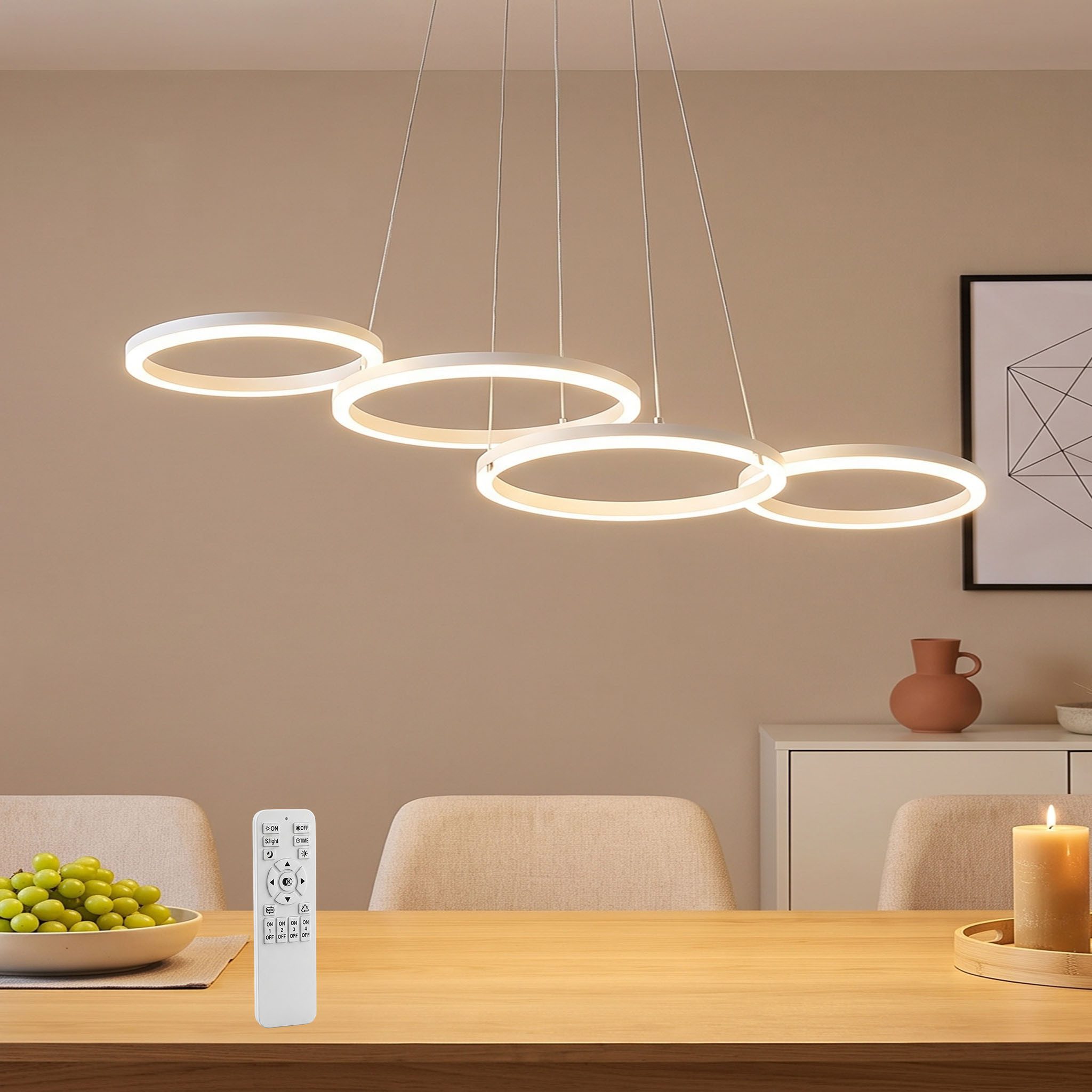 oyajia LED Pendelleuchte 30W LED Pendelleuchte 88cm, Dimmbar Hängelampe Esstisch Küchenlampe, LED fest integriert, Warmweiß, Naturweiß, Kaltweiß, 3000K-6500K mit Fernbedienung, für Bar, Salon, Küche, Hotel, Esszimmer