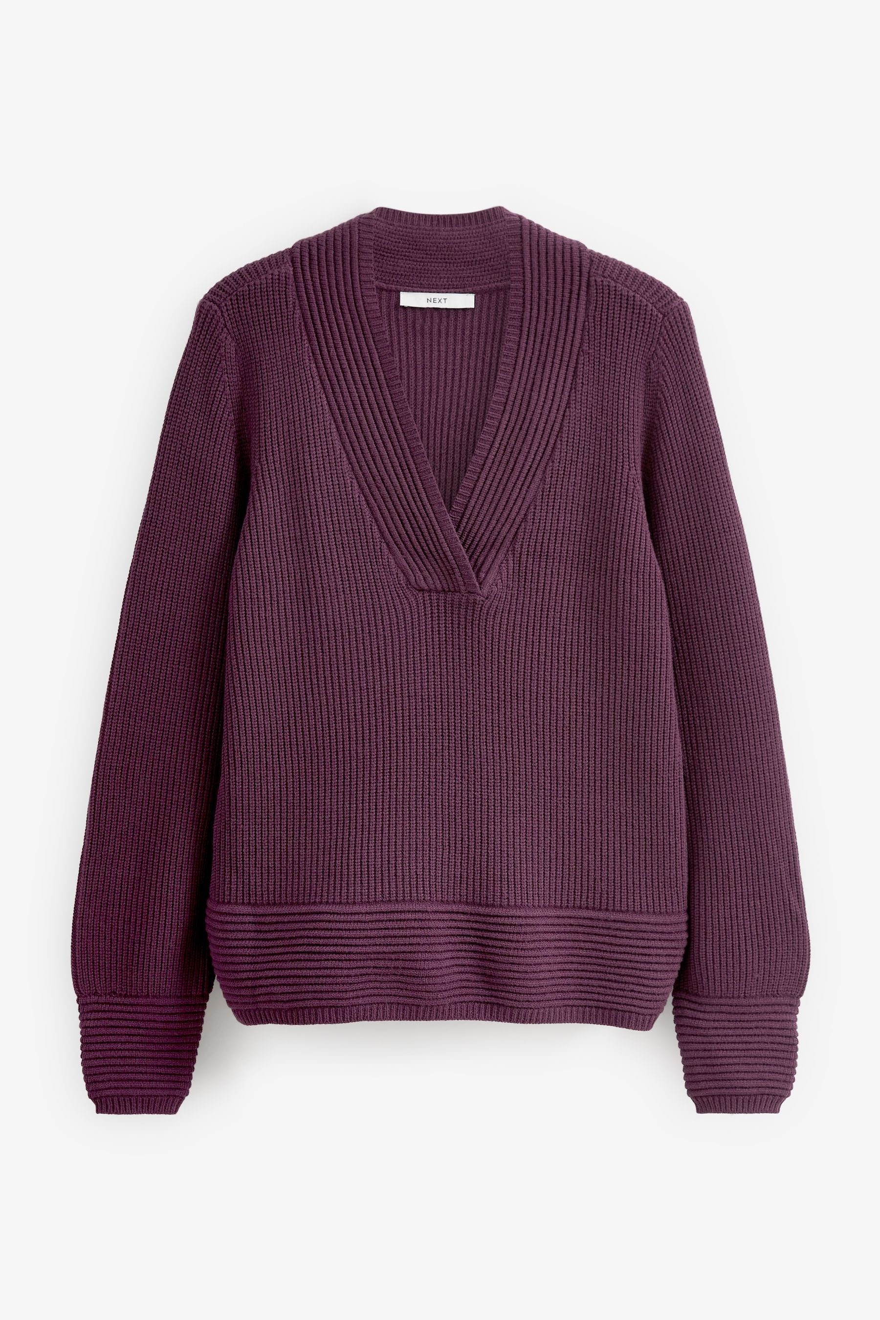 Next V-Ausschnitt-Pullover Pullover mit V-Ausschnitt und gerippten Bündchen (1-tlg) Purple