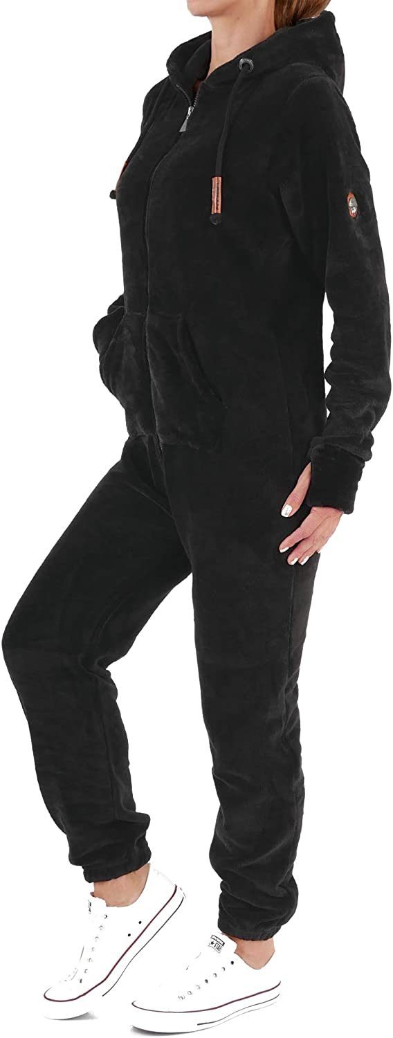 Einteiler Jumpsuit Overall Schwarz Fleece Finchgirl Jumpsuit Flauschig Damen Anzug Teddy