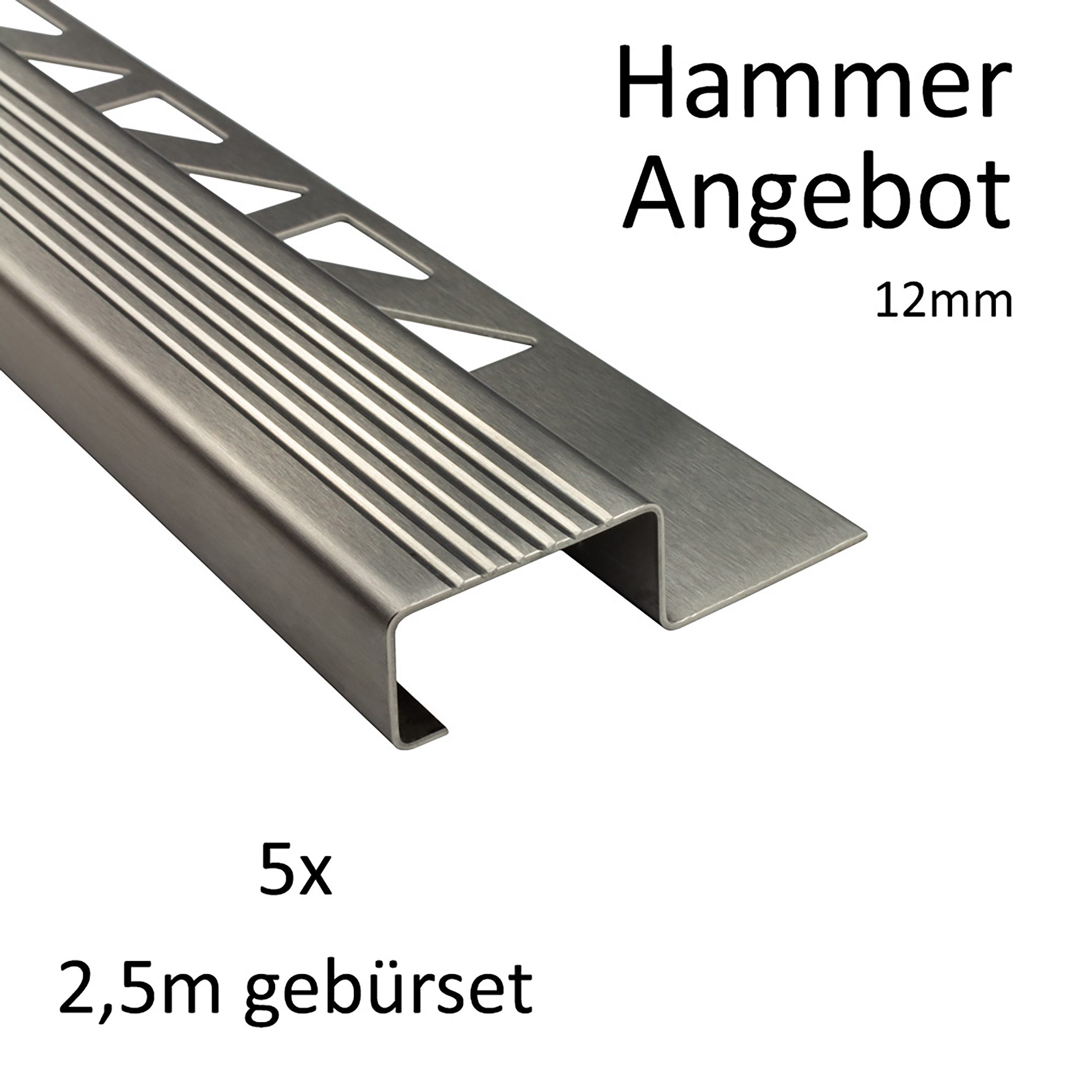 Thumbnail - tktrading24 Abschlussprofil 5x Treppenprofil Edelstahl Fliesenleiste 12mm gebürstet (Set, 5er)