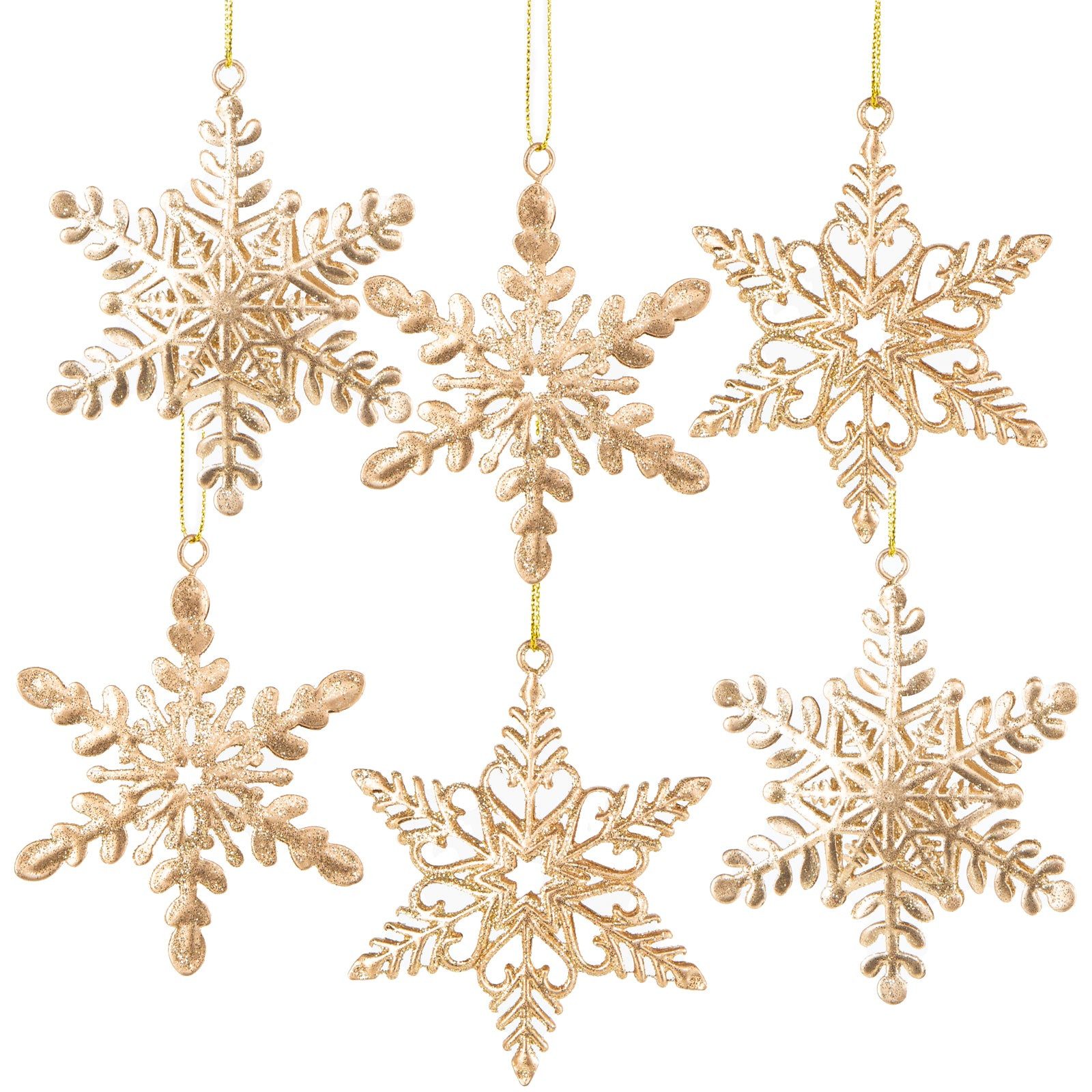 Logbuch-Verlag Dekofigur 6 Schneeflocken Weihnachtsanhänger aus Metall in Gold, ca. 8 cm