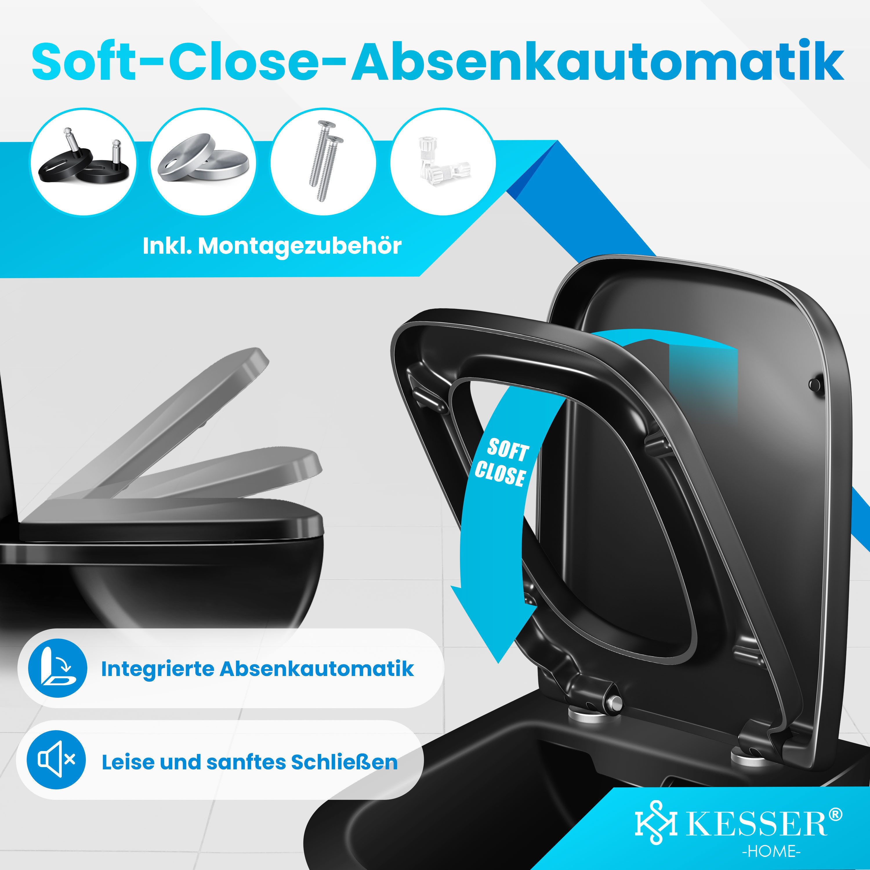 KESSER WC-Sitz, Toilettendeckel mit Absenkautomatik & Softclose aus Duroplast