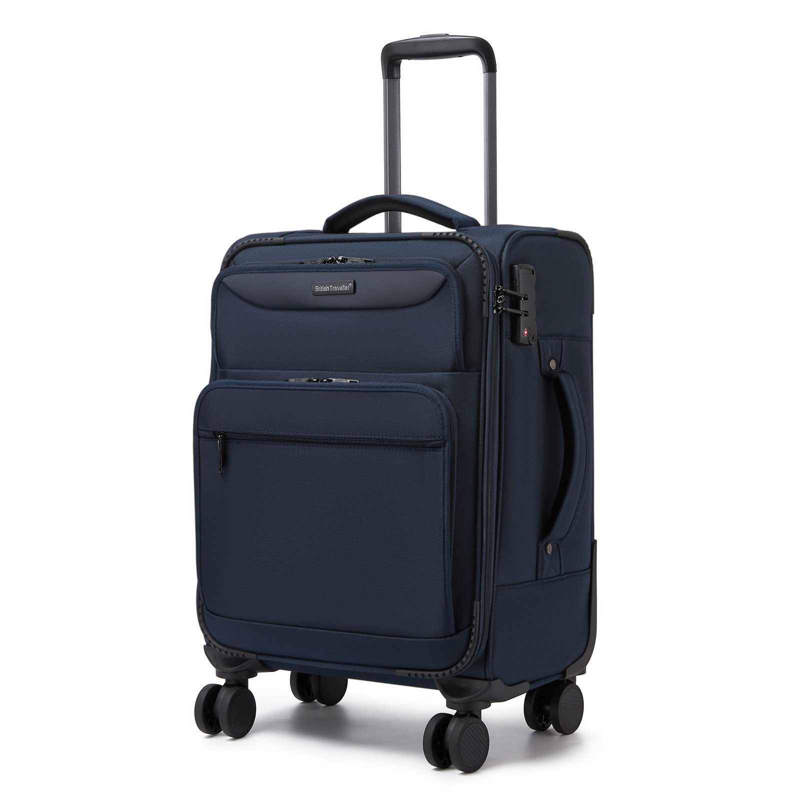 British Traveller Handgepäck-Trolley Stoffkoffer erweiterbar mit Frontfächern, 20% Extra-Volumen