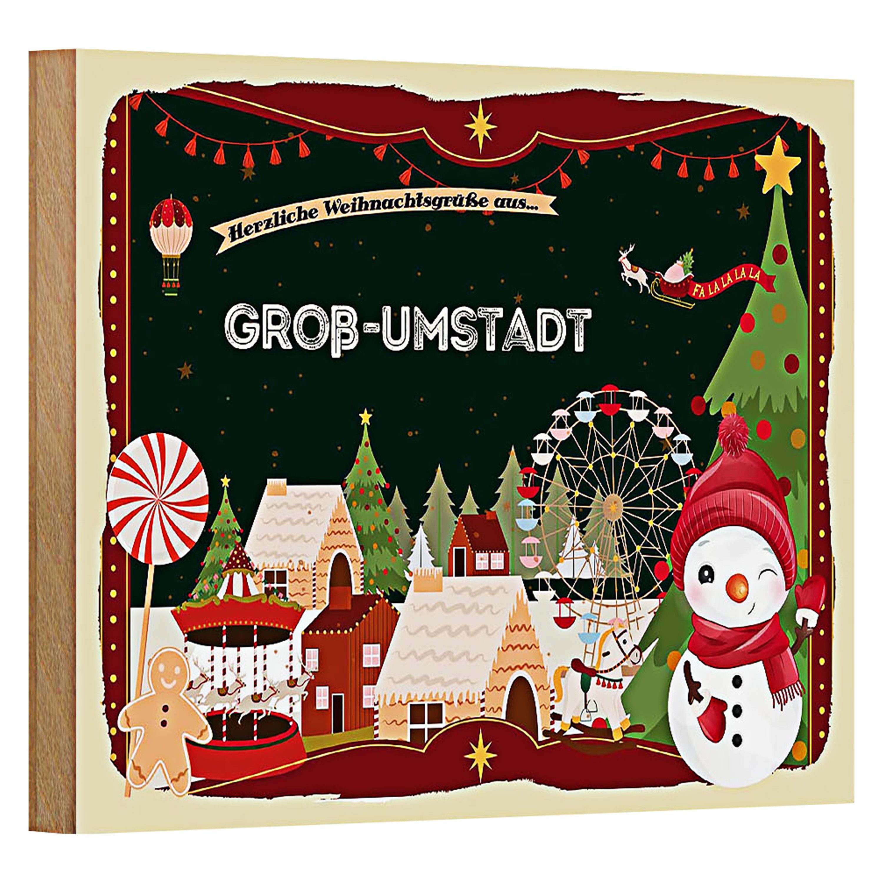 Roomando Holzbild Weihnachten Grüße GROß-UMSTADT 18x12cm