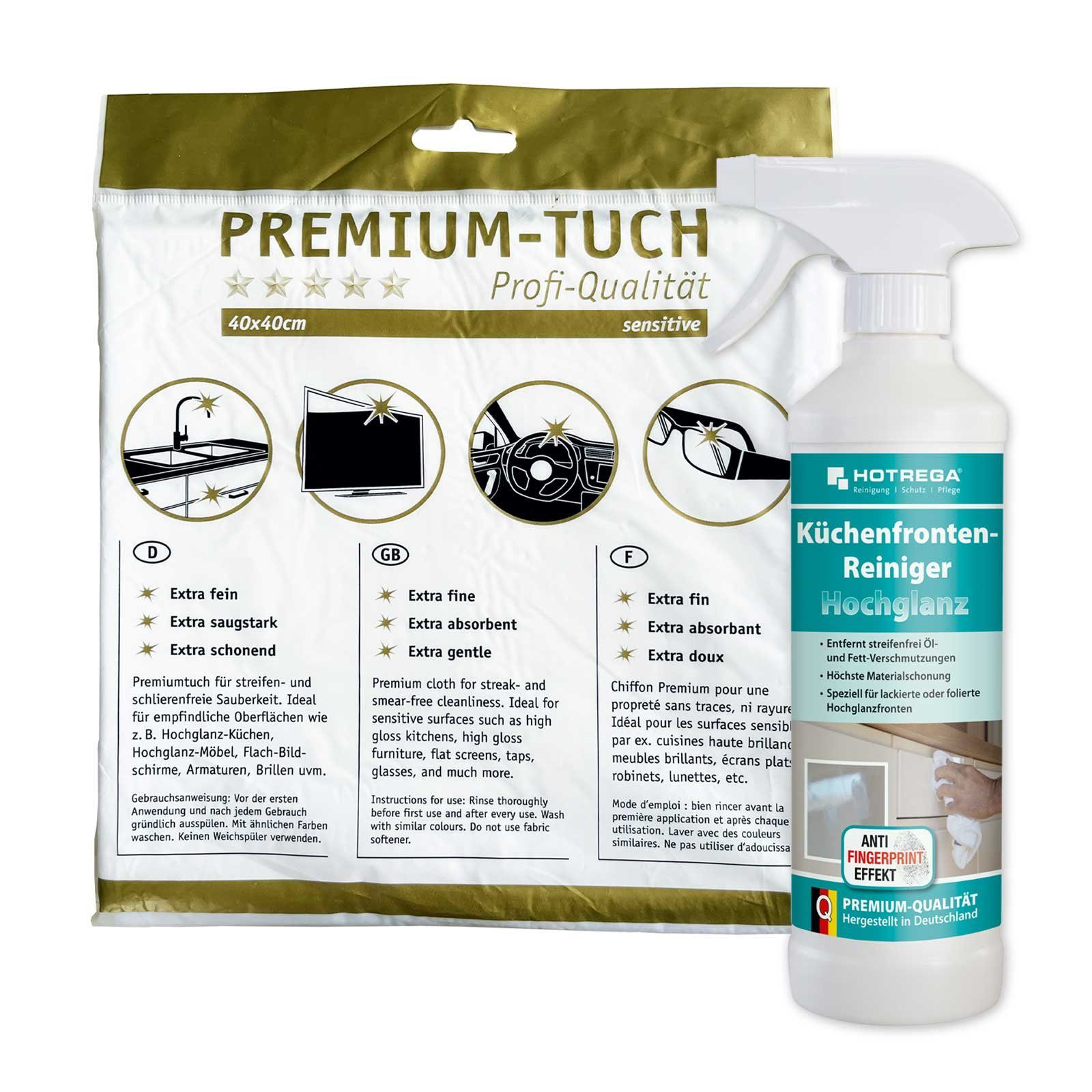 HOTREGA® Küchenfronten Reiniger Hochglanz Oberfläche 500ml inkl Microfasertuch Küchenreiniger
